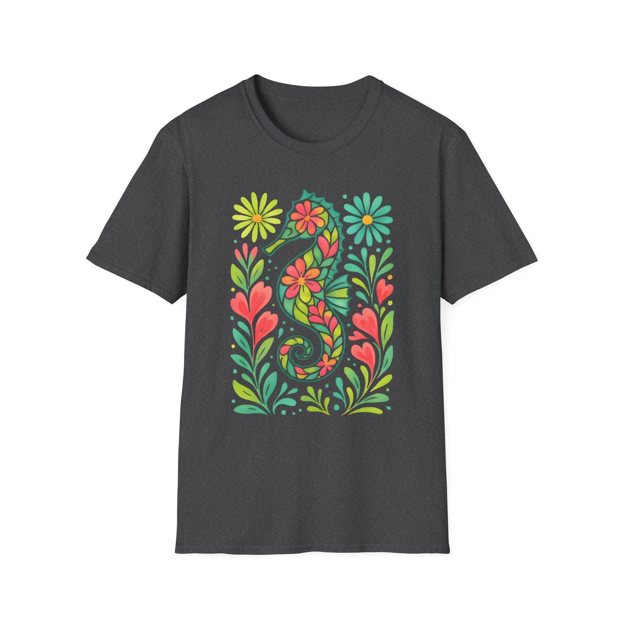 Floral Seahorse T-Shirt — Colorful Tropical Sea Life Tee