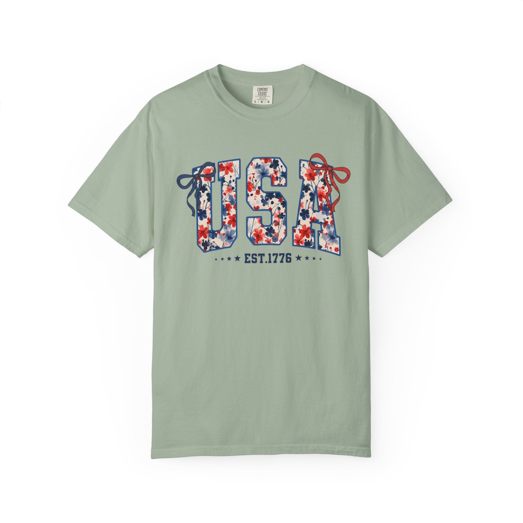 USA Floral Graphic T-Shirt — EST.1776 Patriotic Fourth of July Tee