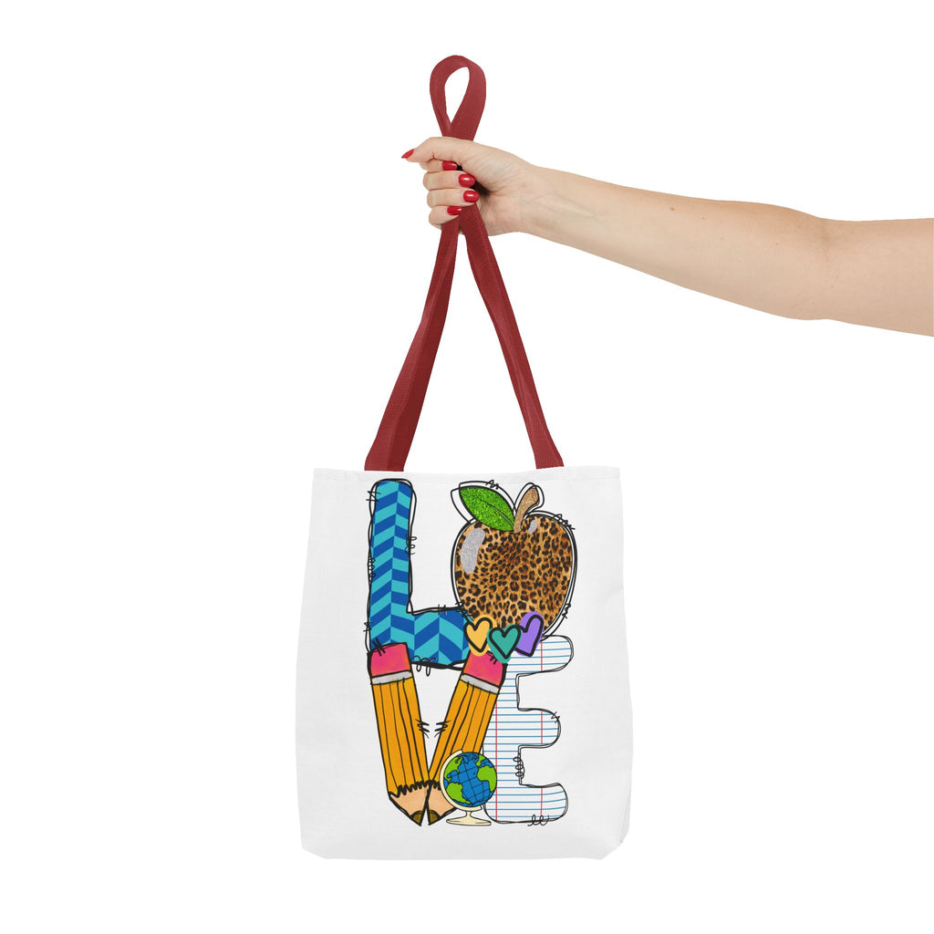 Love Teacher Tote Bag — Colorful School Apple & Pencil AOP Tote