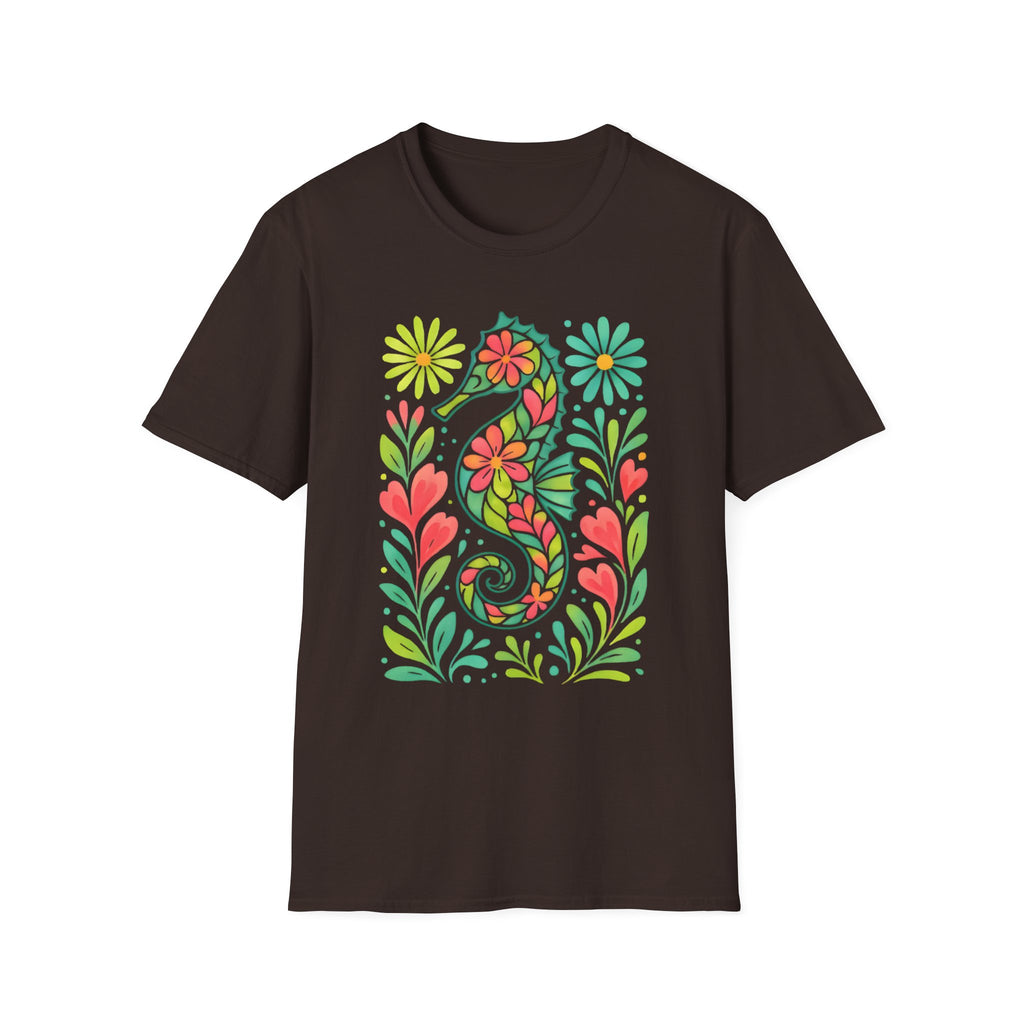 Floral Seahorse T-Shirt — Colorful Tropical Sea Life Tee