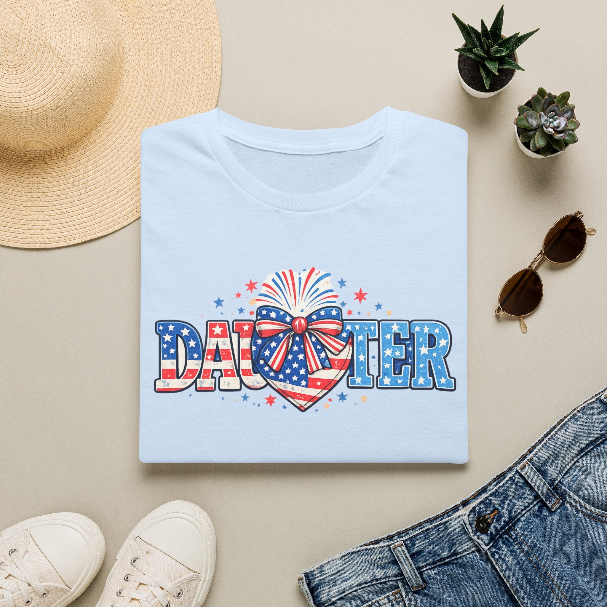Daughter Patriotic Tee — USA Flag Heart Fireworks Design
