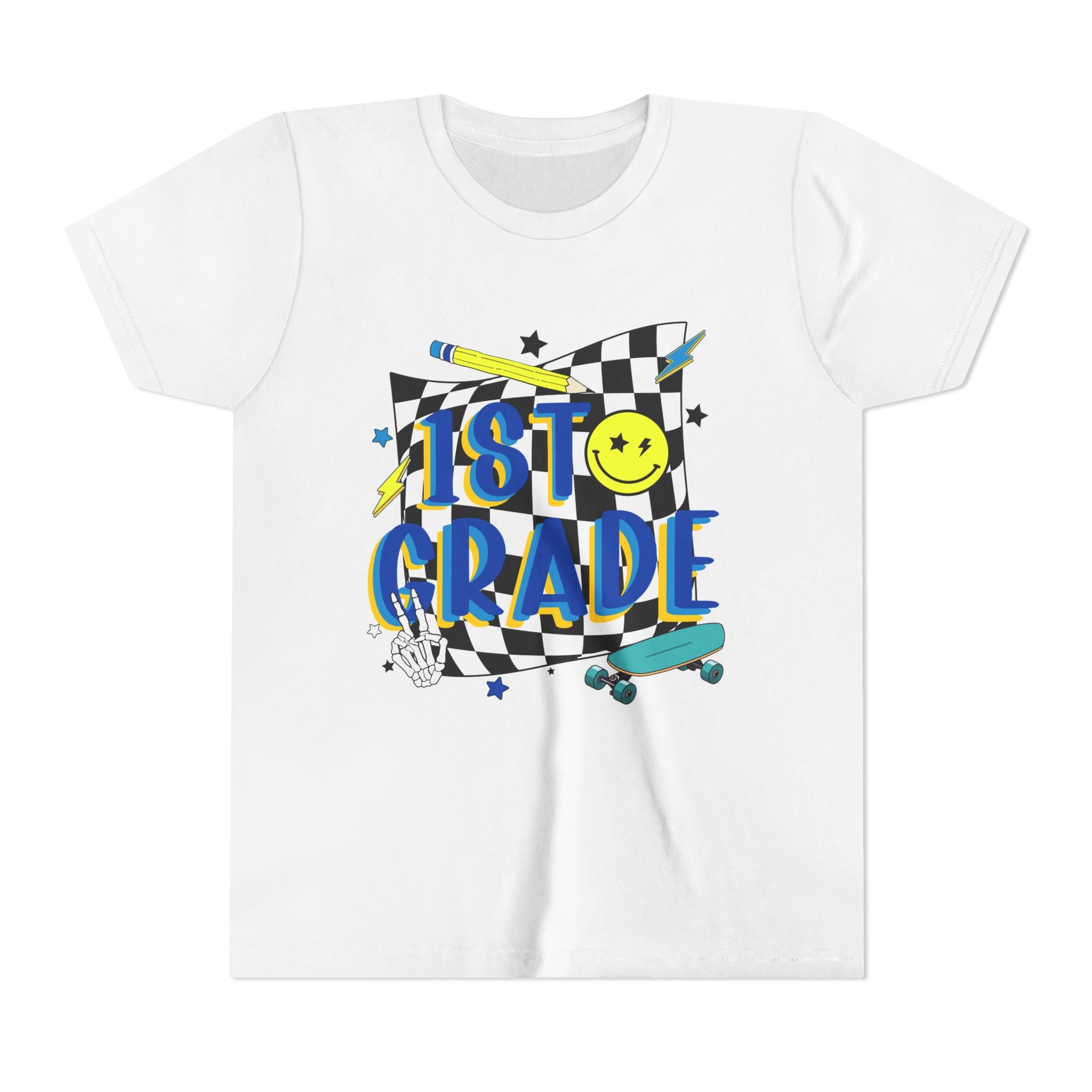 1st Grade Youth T‑Shirt - Colorful Skateboard Back-to-School Tee