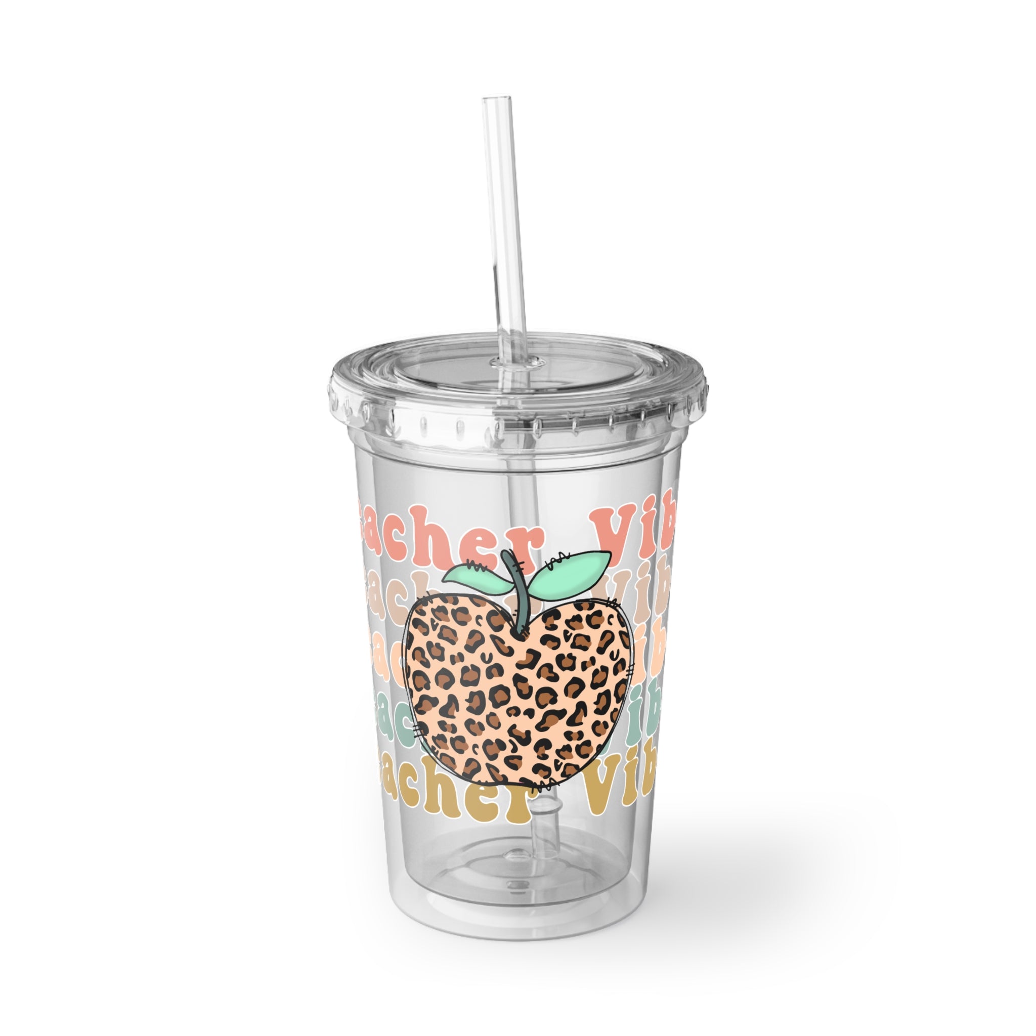 Leopard Apple "Vibes" Acrylic Tumbler – Cute Teacher Gift Cup