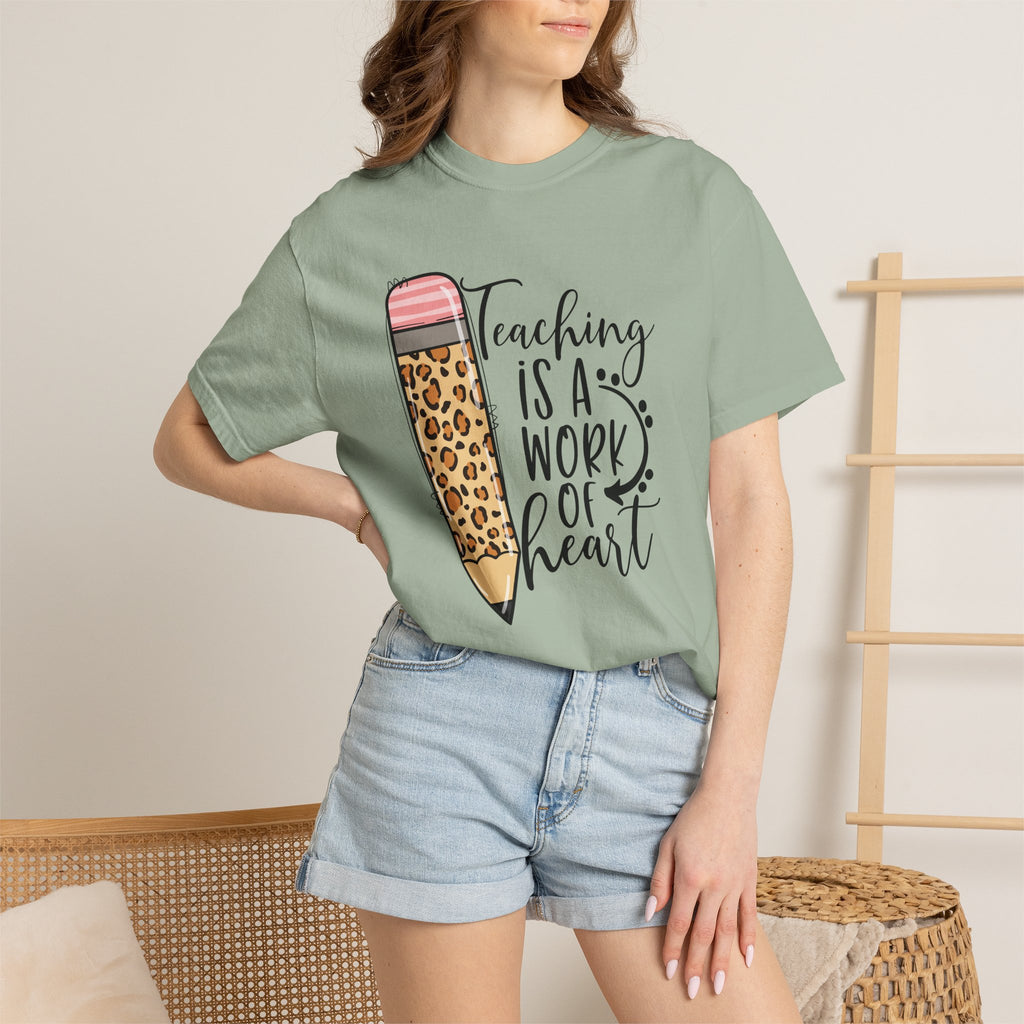 Teaching Is a Work of Heart Leopard Pencil T-Shirt — Teacher Appreciation Gift