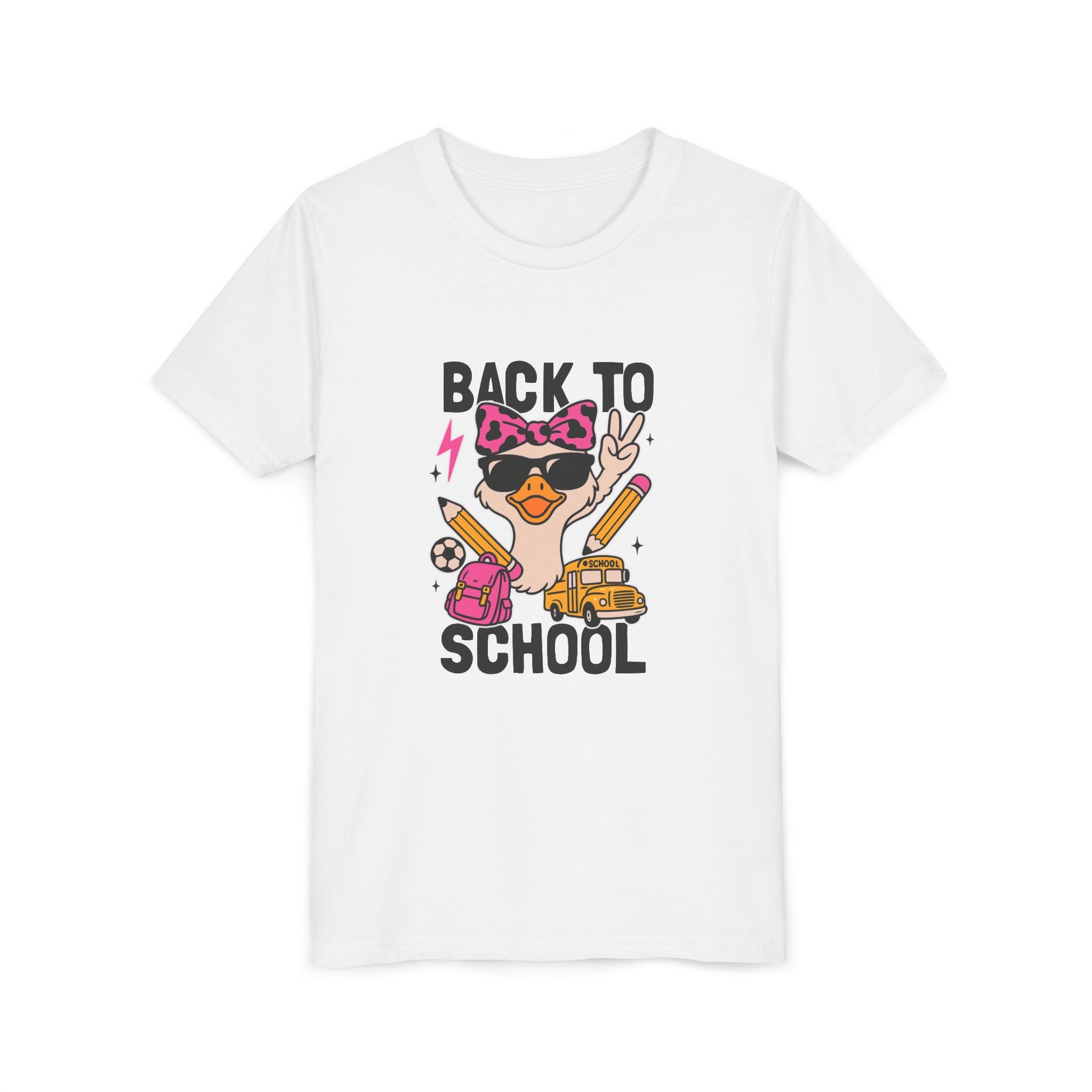 Back to School Kids Tee — Cute Duck with Backpack & School Supplies