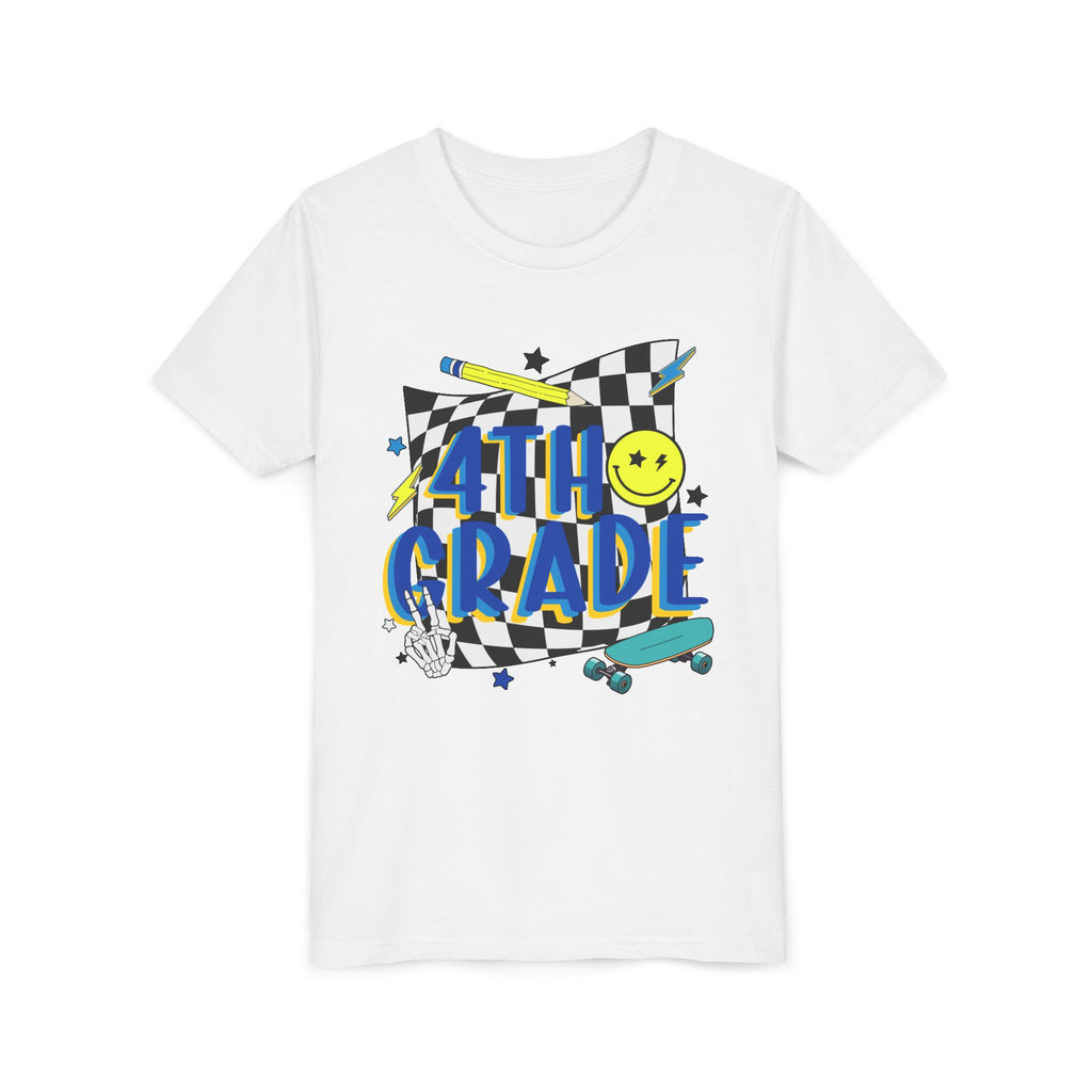 4th Grade Youth Tee — Retro Skateboard Smiley Back-to-School Shirt