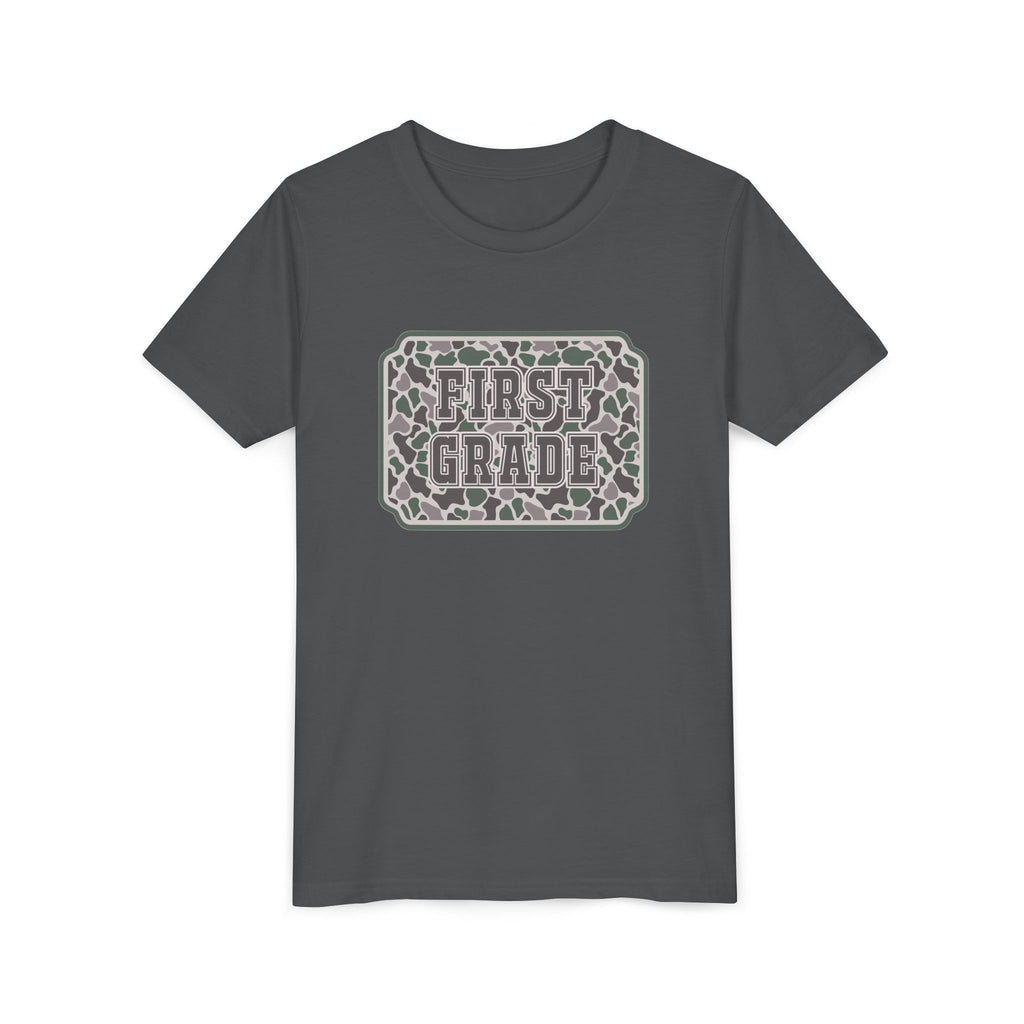 First Grade Tee — Camo Pattern Kids Back to School Shirt