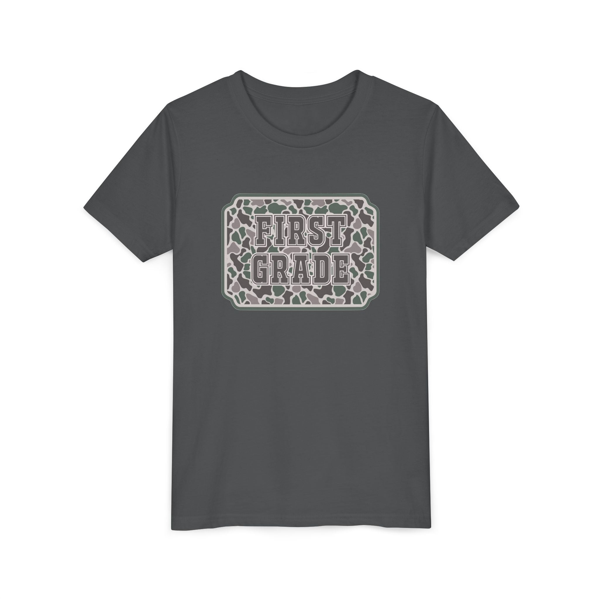 First Grade Tee — Camo Pattern Kids Back to School Shirt