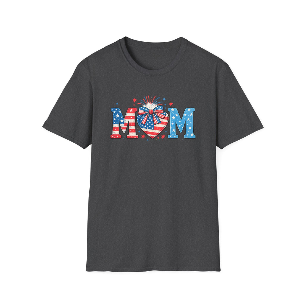 Patriotic MOM T-Shirt — Stars & Stripes Heart Design (Fourth of July / Mother's Day)