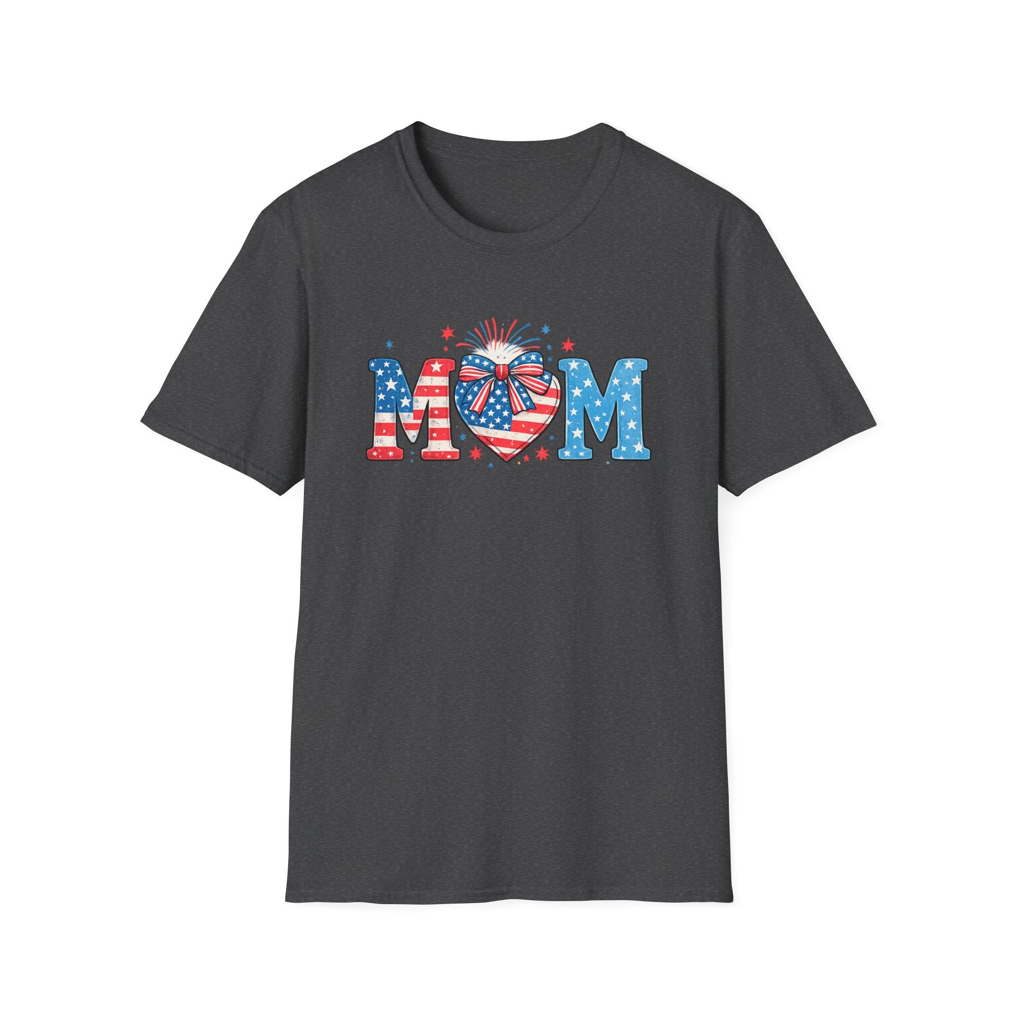 Patriotic MOM T-Shirt — Stars & Stripes Heart Design (Fourth of July / Mother's Day)