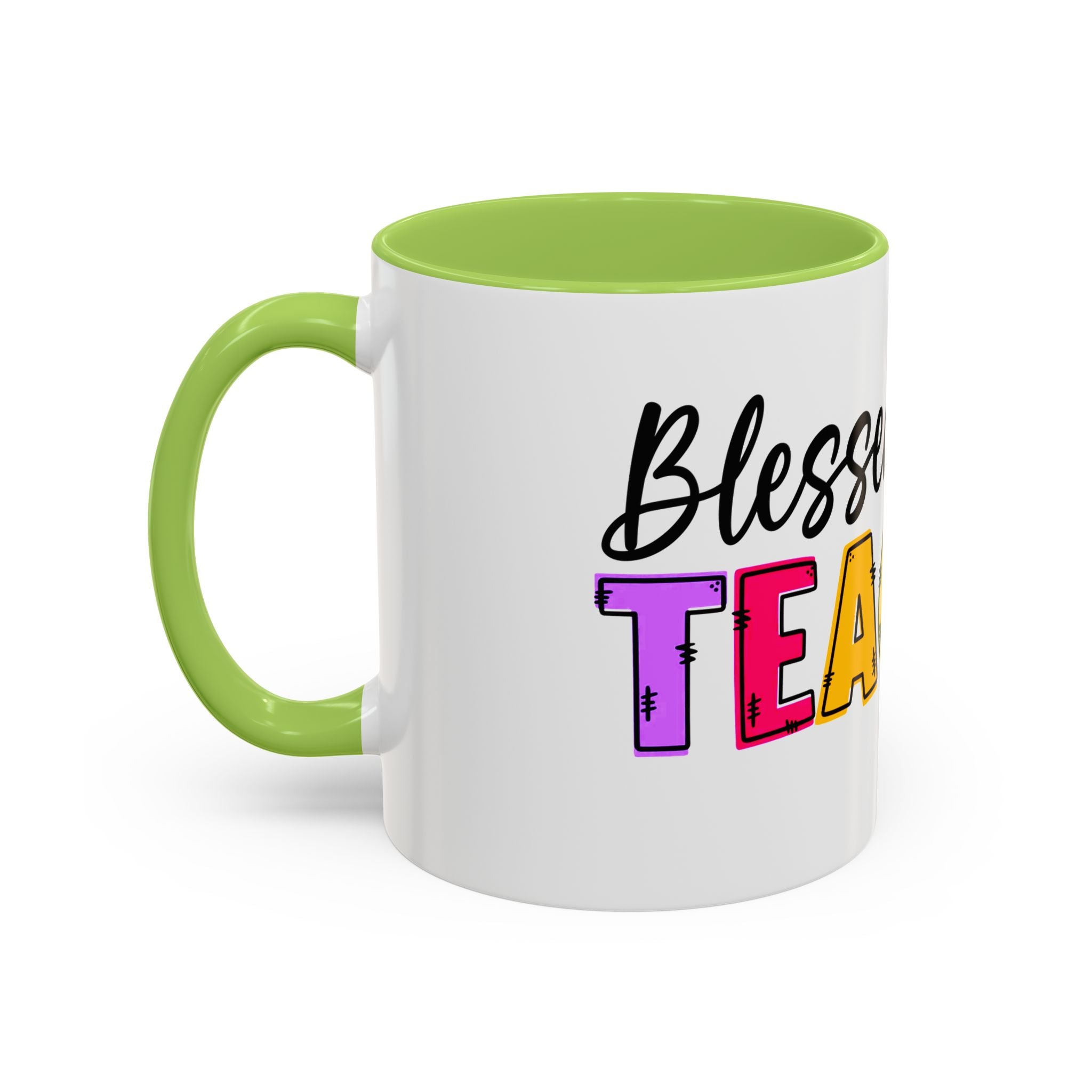 Blessed Teacher Accent Coffee Mug – Colorful Apple Design (11/15oz)