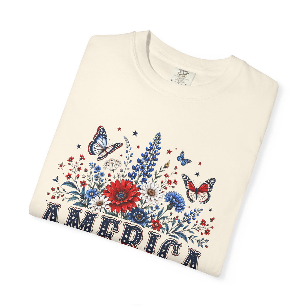 America 250th Birthday T-Shirt — Patriotic Floral July 4th Tee