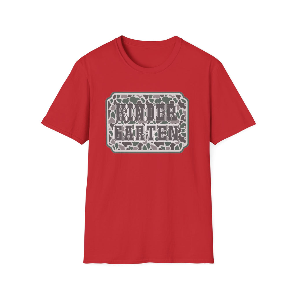Kindergarten Camo T‑Shirt — Back to School Graphic Tee for Kids & Teachers