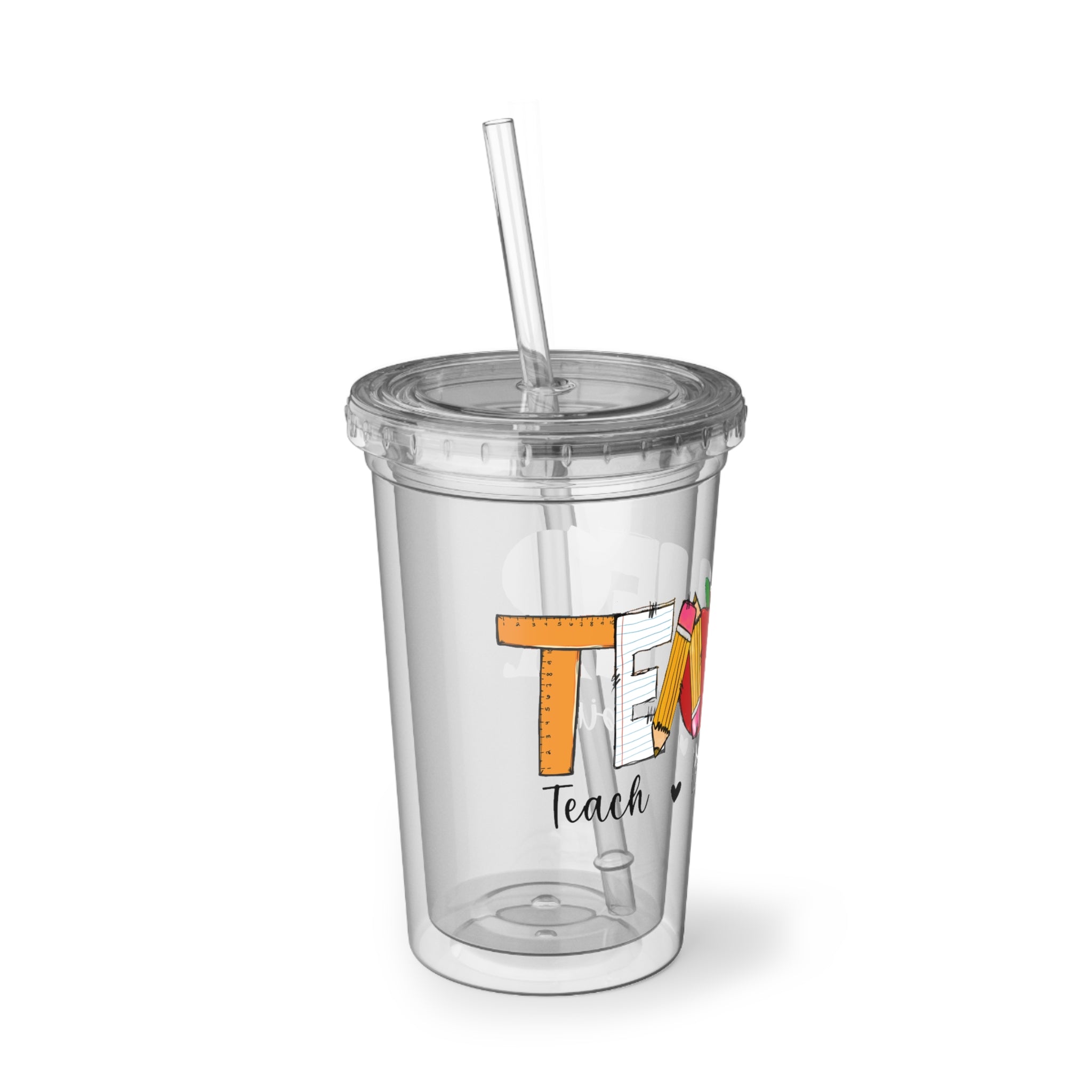 Acrylic Tumbler — Teacher Love Inspire Design (Clear Cup with Straw)