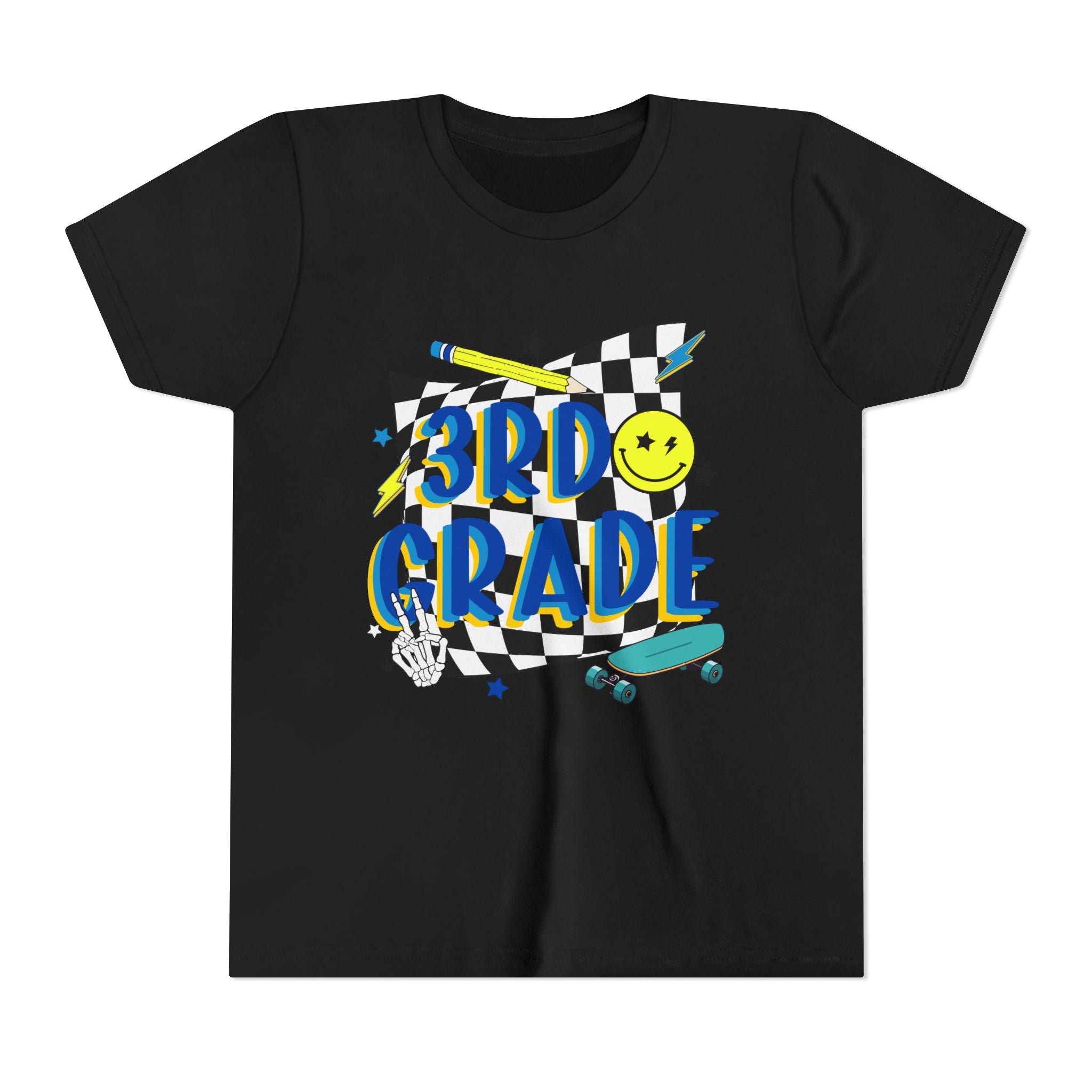 3rd Grade Youth Tee - Back-to-School Smiley Skateboard Design