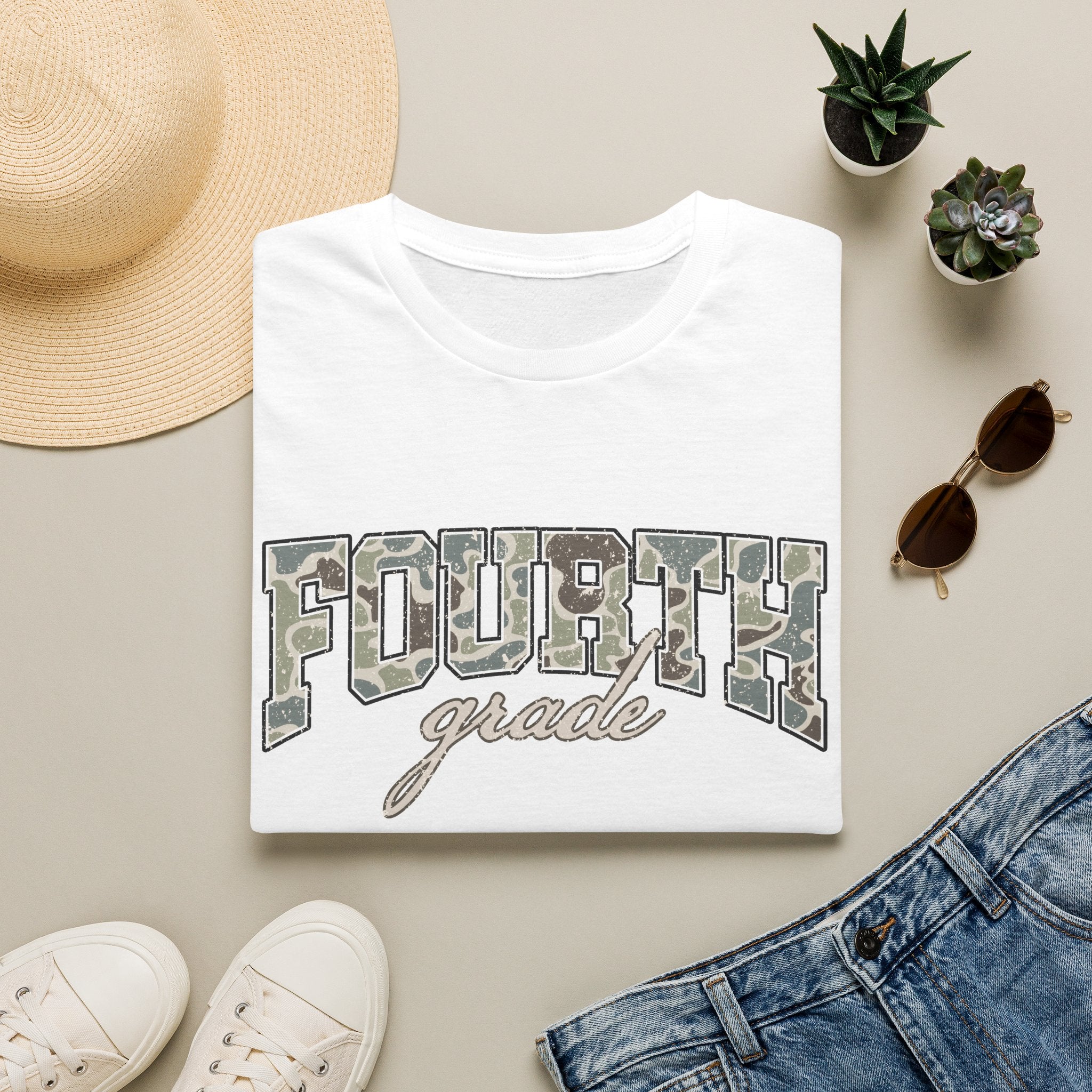 Fourth Grade Camo T-Shirt — 'Fourth Grade' School Spirit Tee