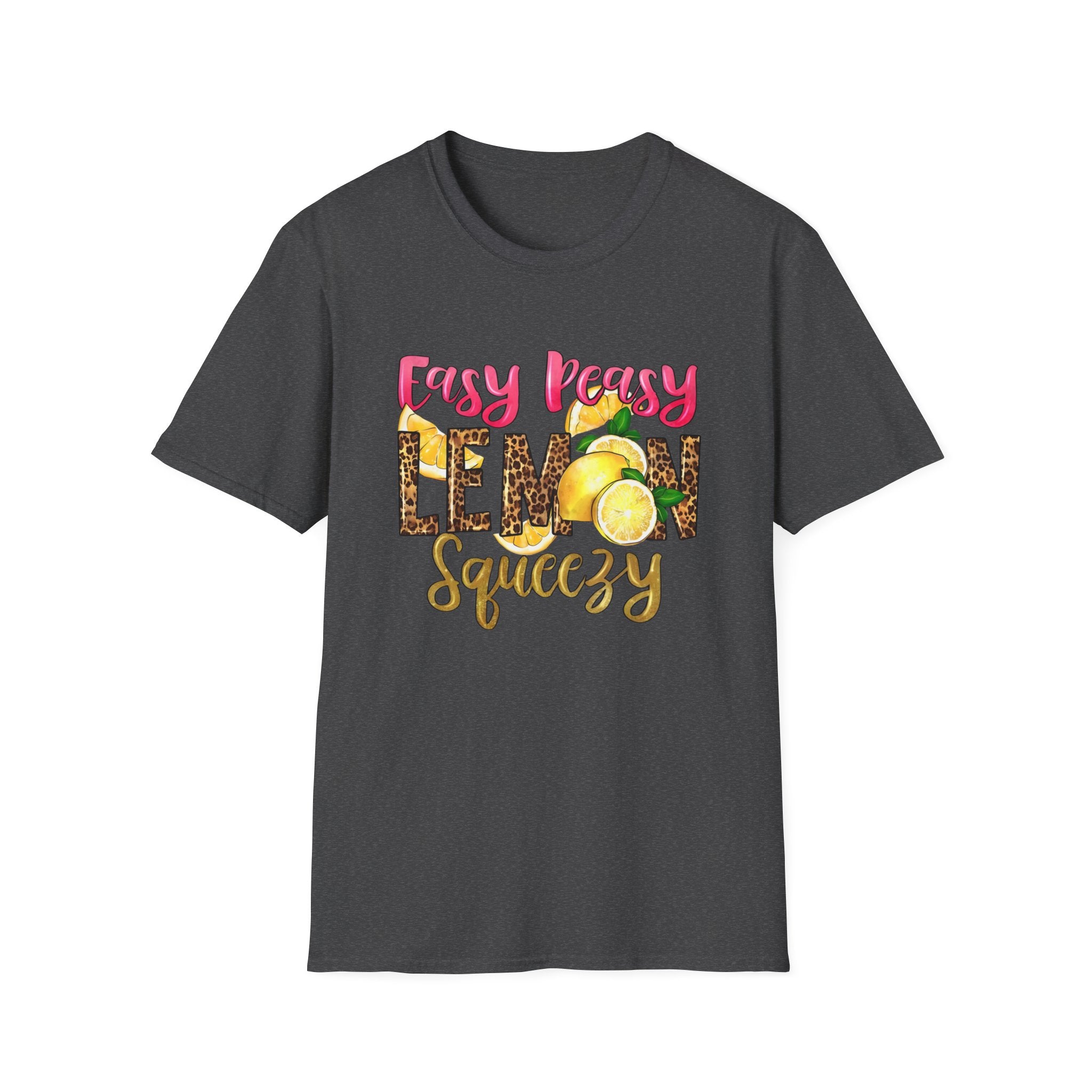 Easy Peasy Lemon Squeezy T-Shirt — Cute Lemon Graphic Tee with Leopard Print Accents