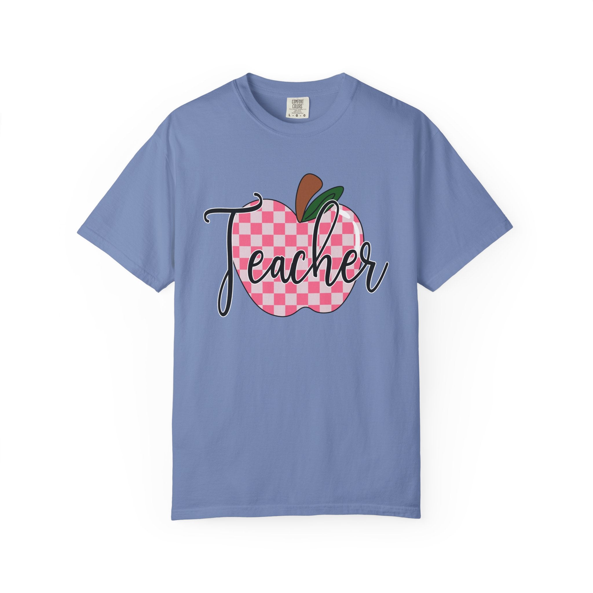 Teacher Apple T-Shirt — Pink Checkered Apple Teacher Tee