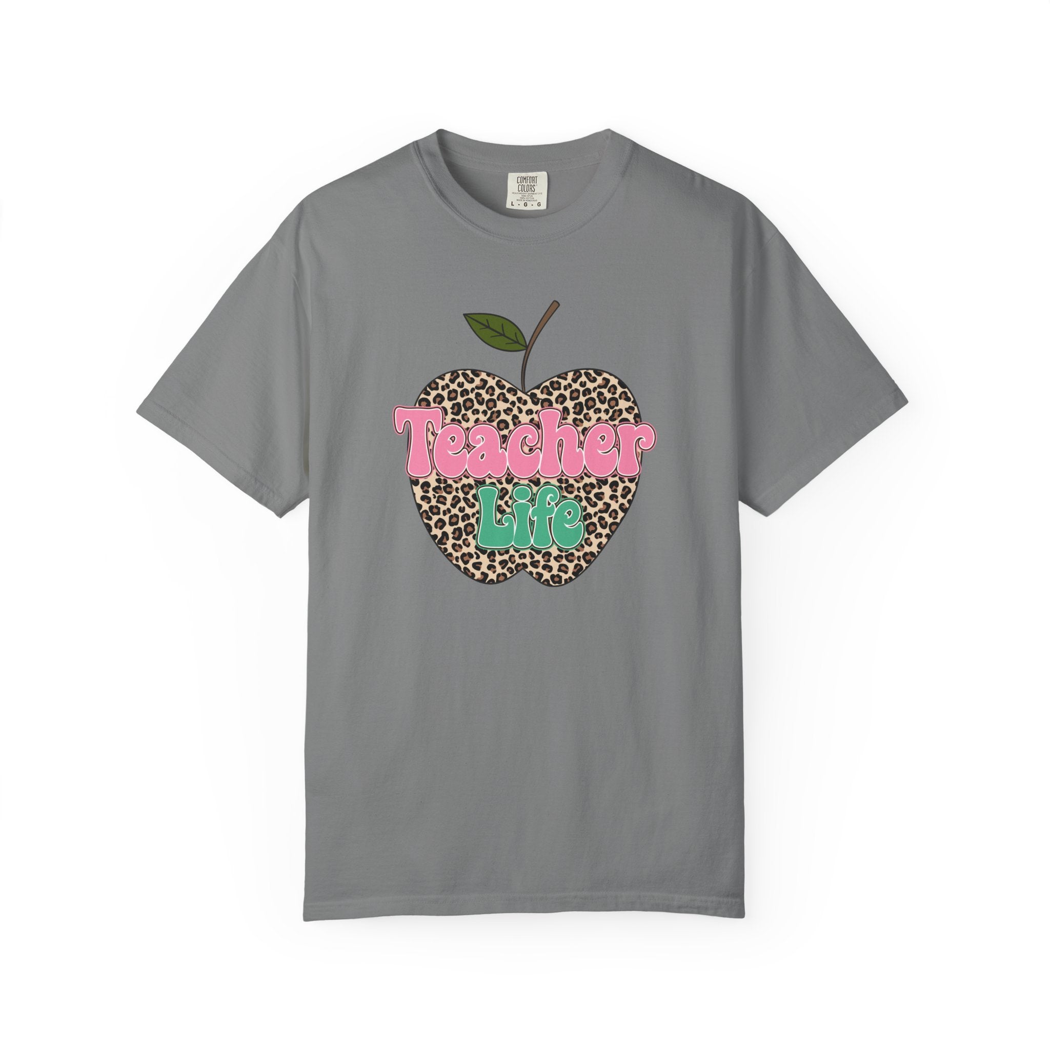Teacher Life T-Shirt — Leopard Apple Graphic Tee for Educators