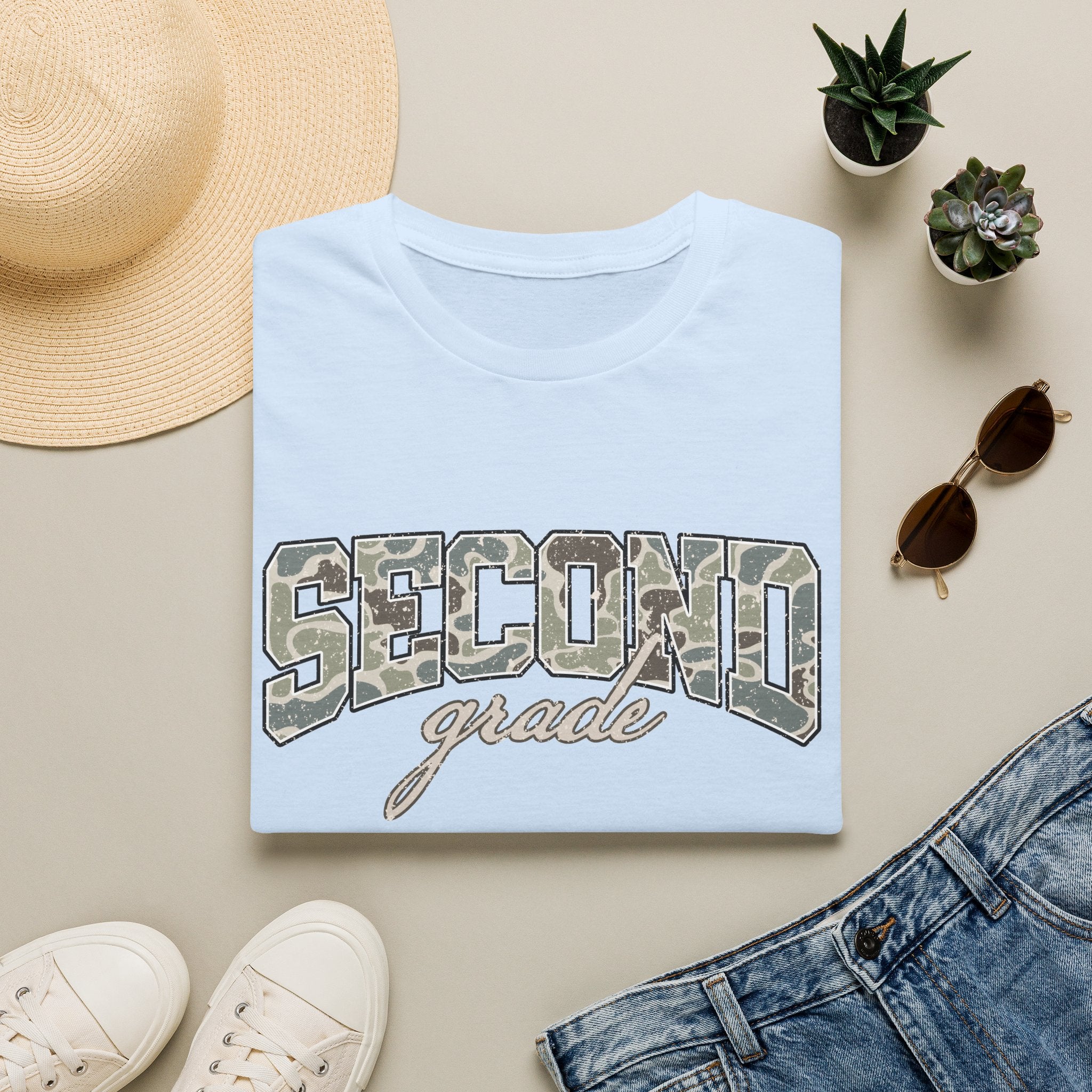 Second Grade Camo T-Shirt — "Second Grade" School Teacher Gift