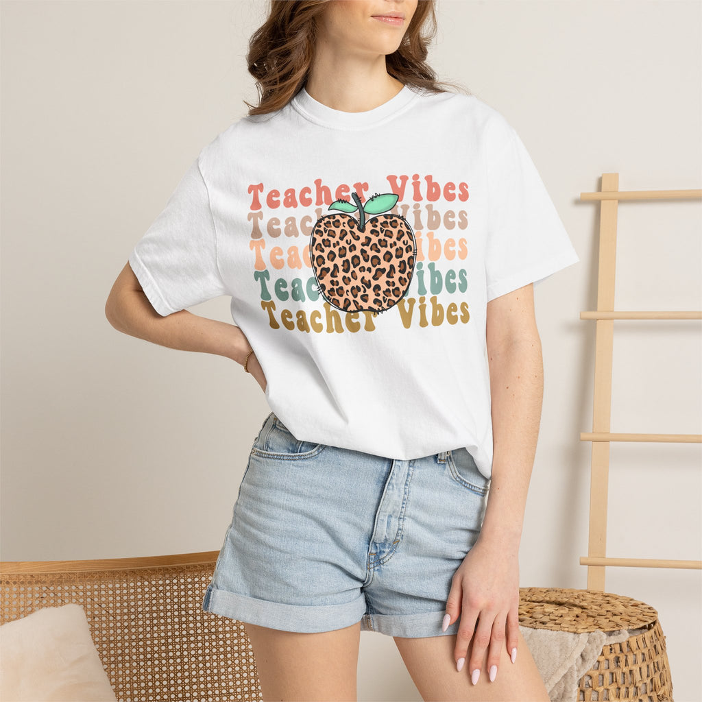 Teacher Vibes Leopard Apple T-Shirt