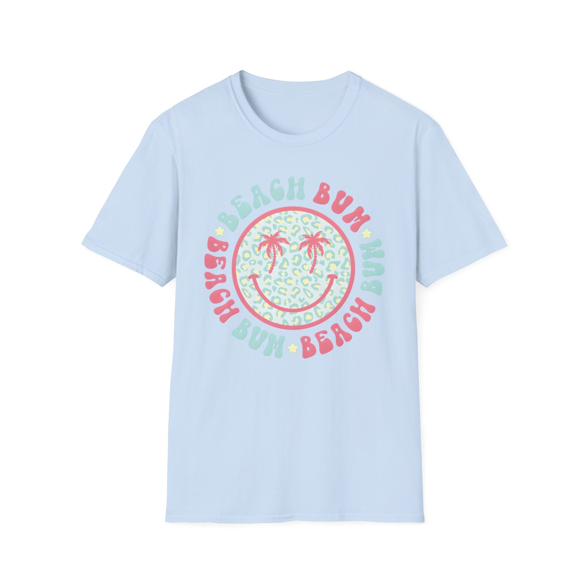 Beach Bum Smiley T-Shirt — Pastel Palm Tree Graphic