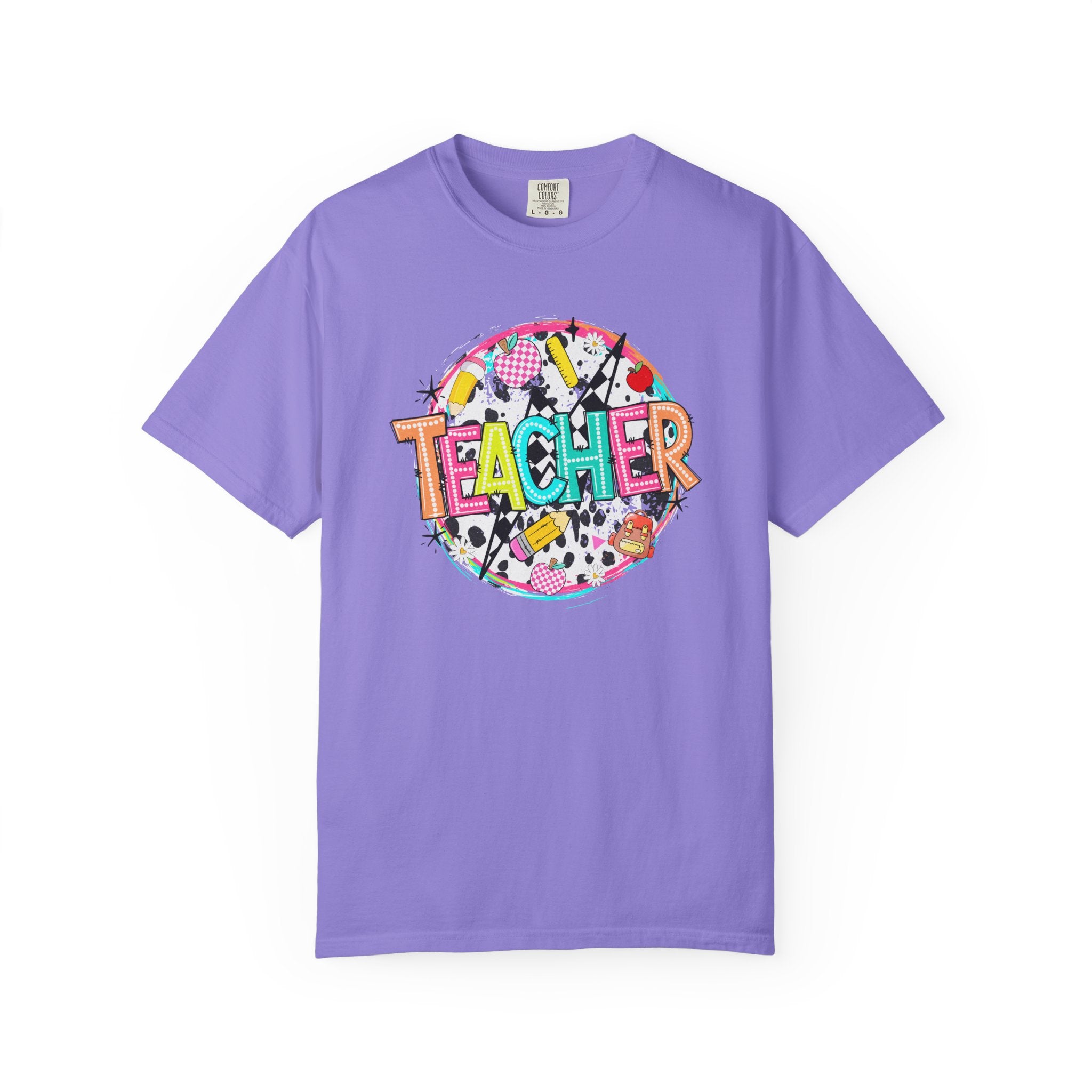 Teacher Graphic T-Shirt — Colorful School Supplies Design