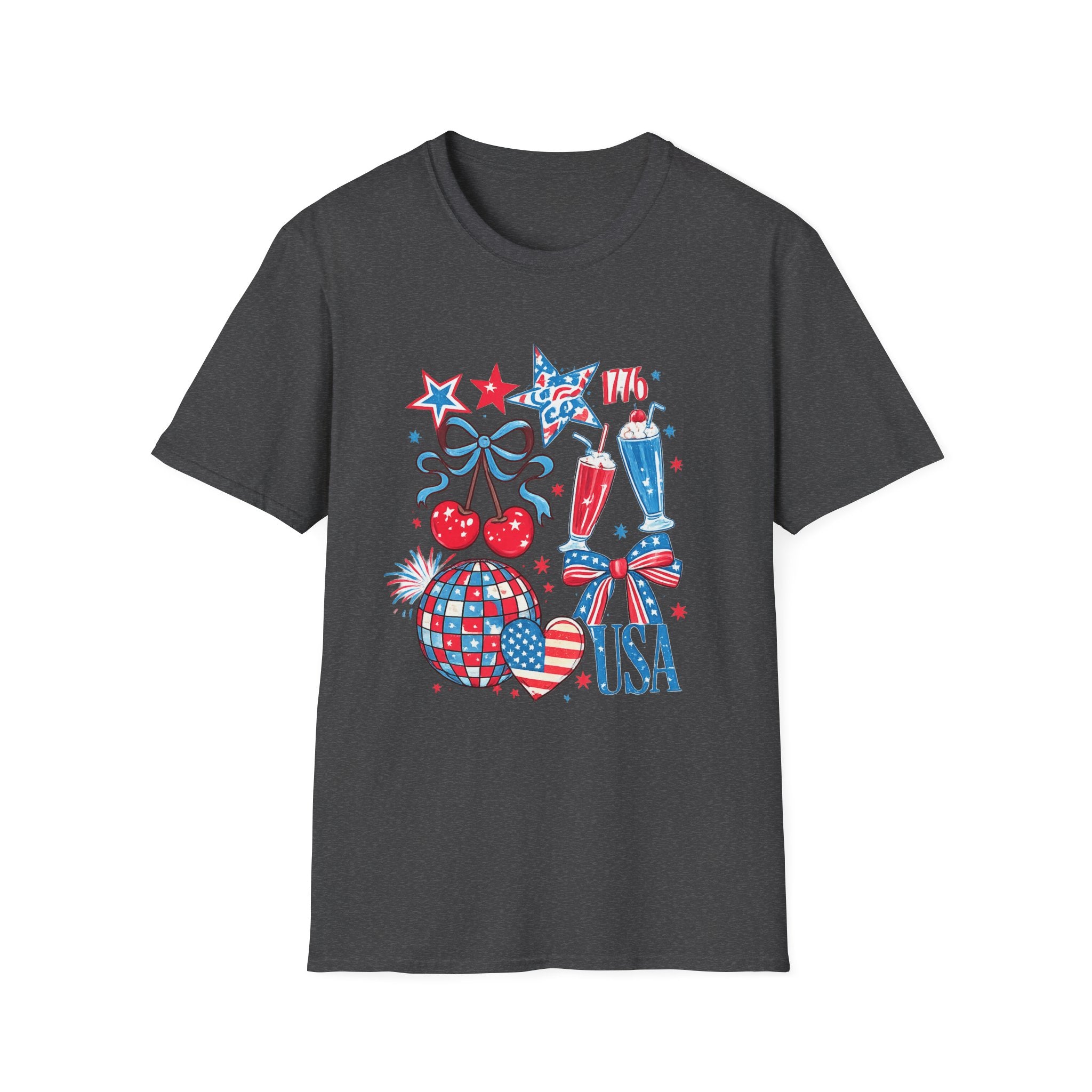 Patriotic 4th of July T-Shirt — USA 1776 Red White Blue Cherry & Soda Design