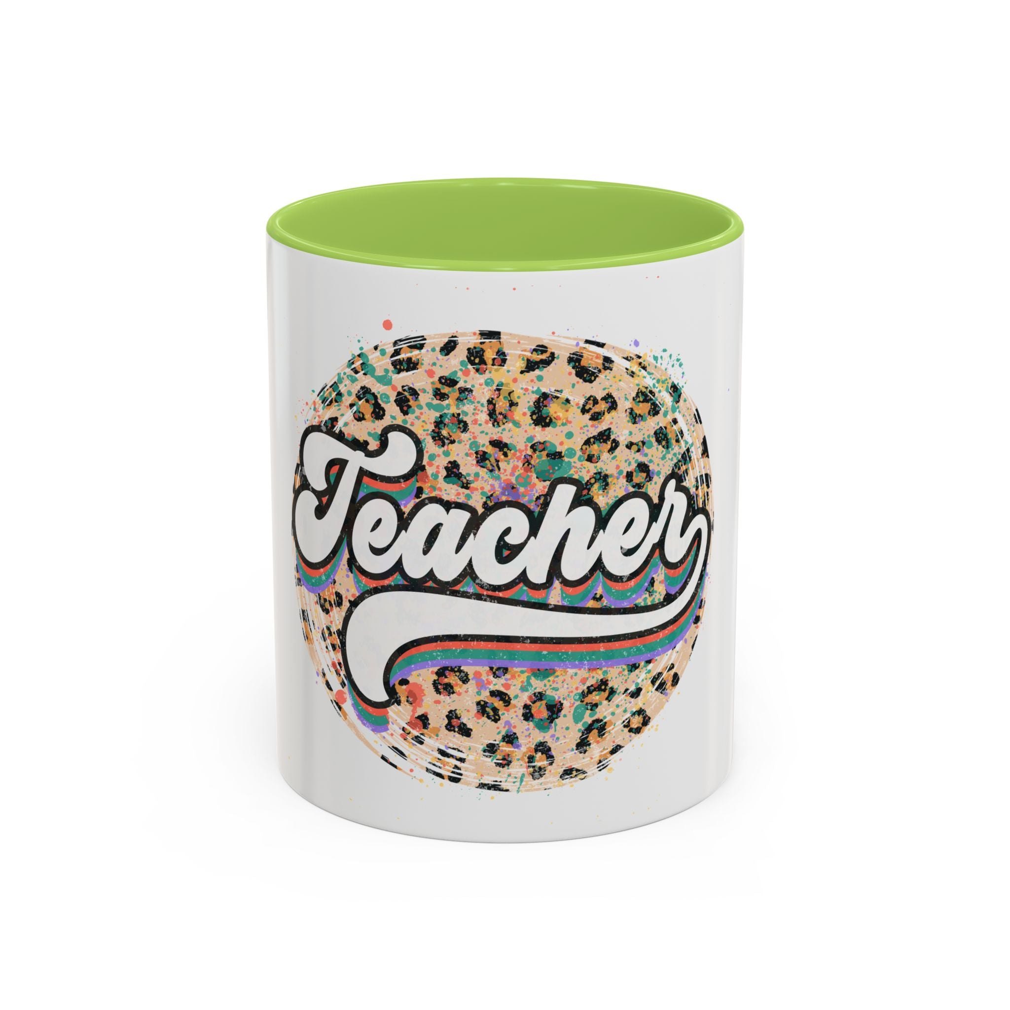 Teacher Leopard Print Accent Coffee Mug – Retro Script Teacher Gift (11/15oz)