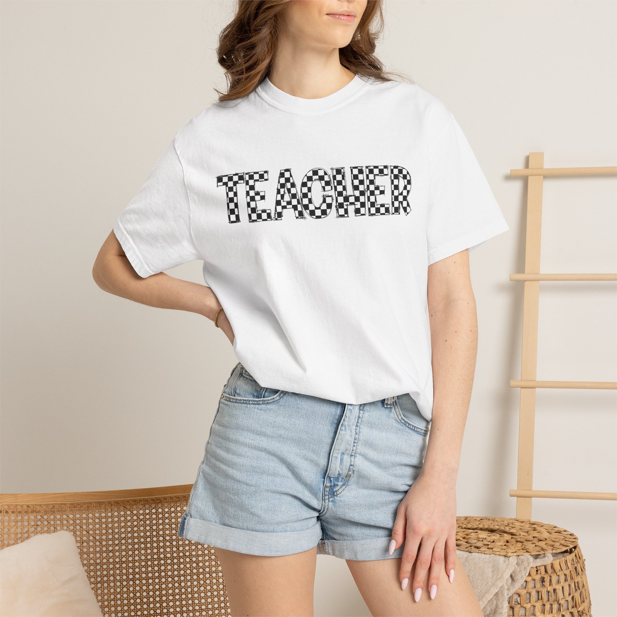 Teacher Checkerboard Graphic Tee — Fun Back-to-School Gift for Educators