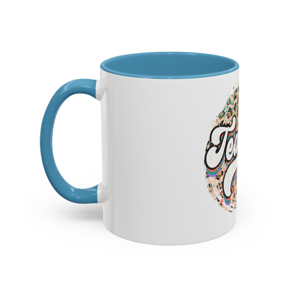 Teacher Leopard Print Accent Coffee Mug – Retro Script Teacher Gift (11/15oz)