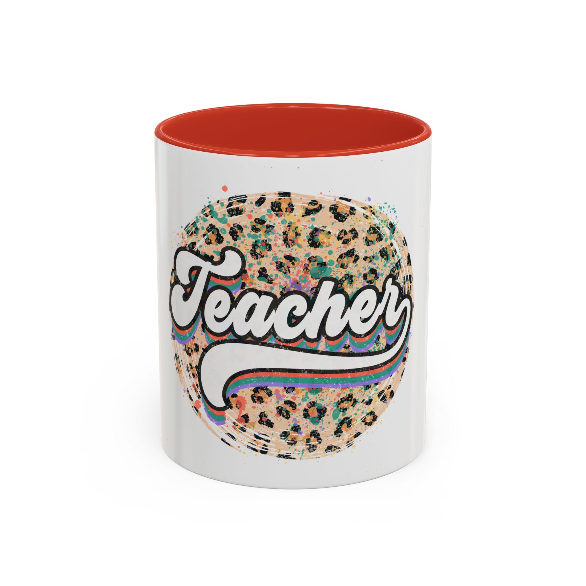Teacher Leopard Print Accent Coffee Mug – Retro Script Teacher Gift (11/15oz)