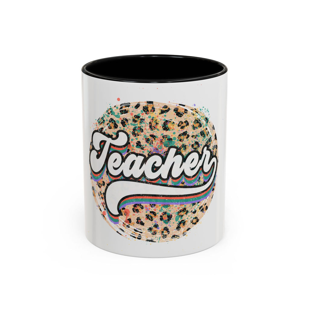 Teacher Leopard Print Accent Coffee Mug – Retro Script Teacher Gift (11/15oz)