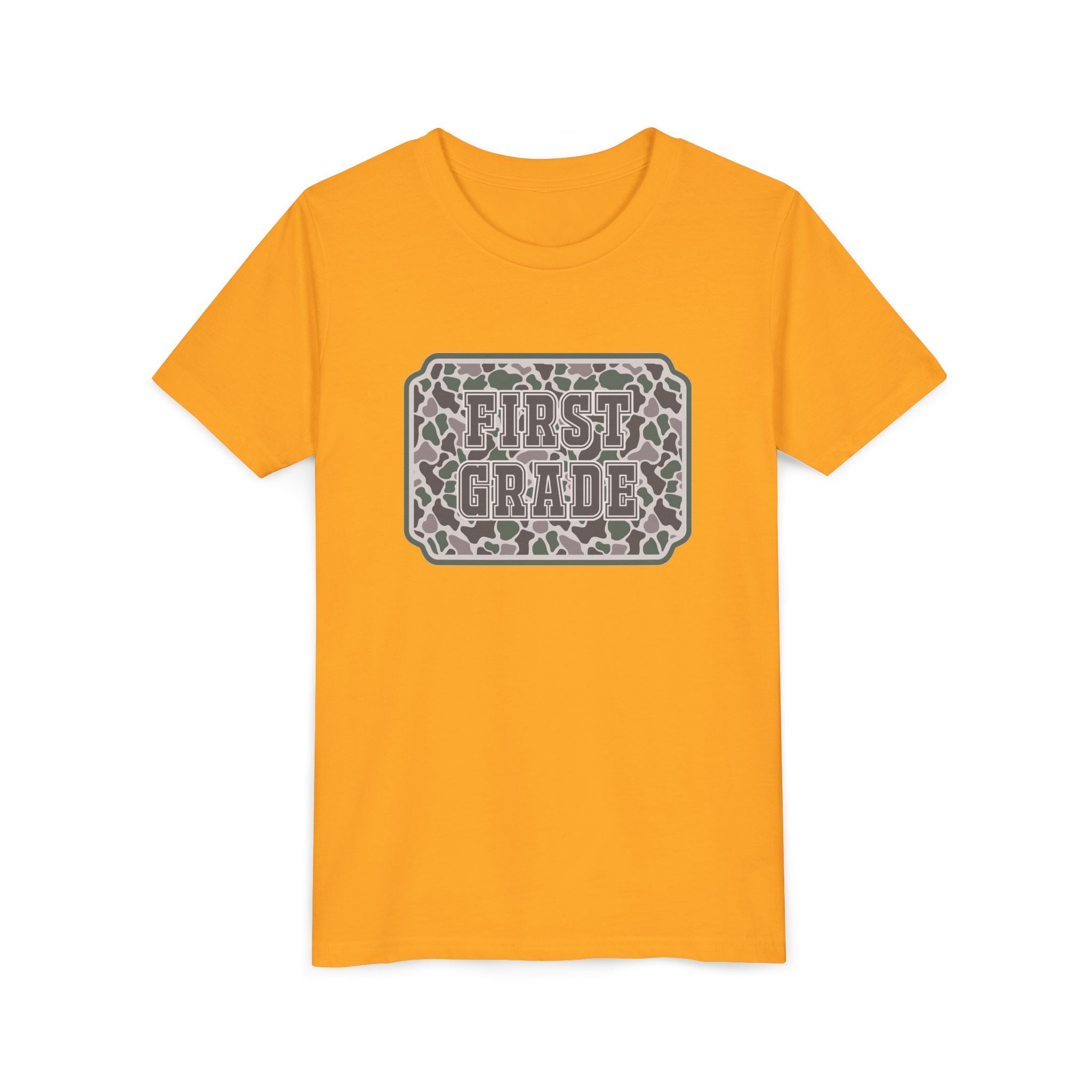 First Grade Tee — Camo Pattern Kids Back to School Shirt