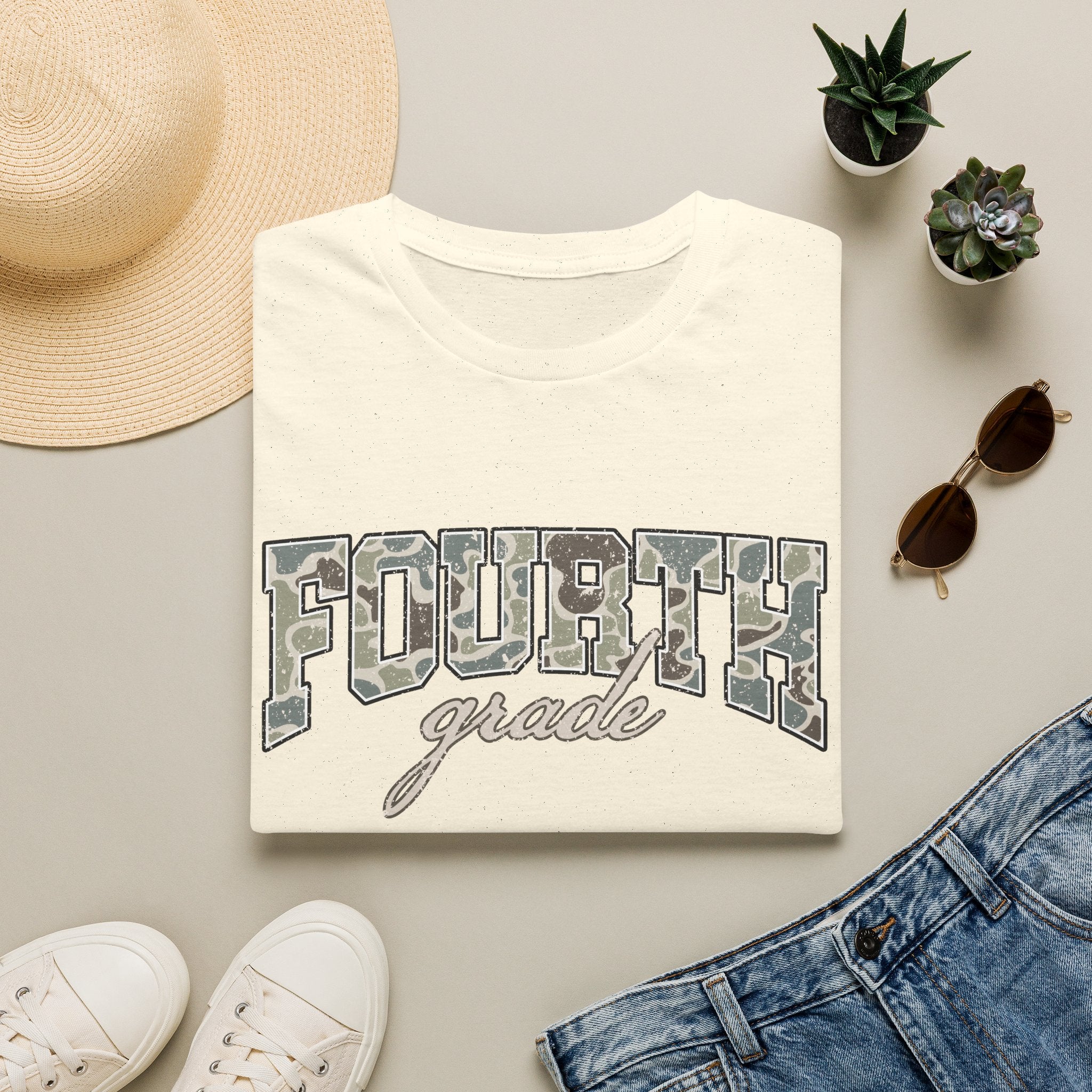 Fourth Grade Camo T-Shirt — 'Fourth Grade' School Spirit Tee
