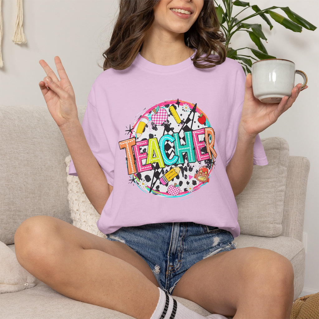 Teacher Graphic T-Shirt — Colorful School Supplies Design
