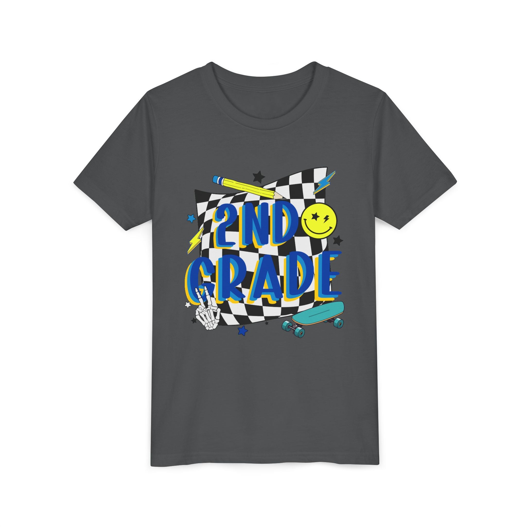 2nd Grade Kids T‑Shirt — Colorful Back-to-School Skateboard Design