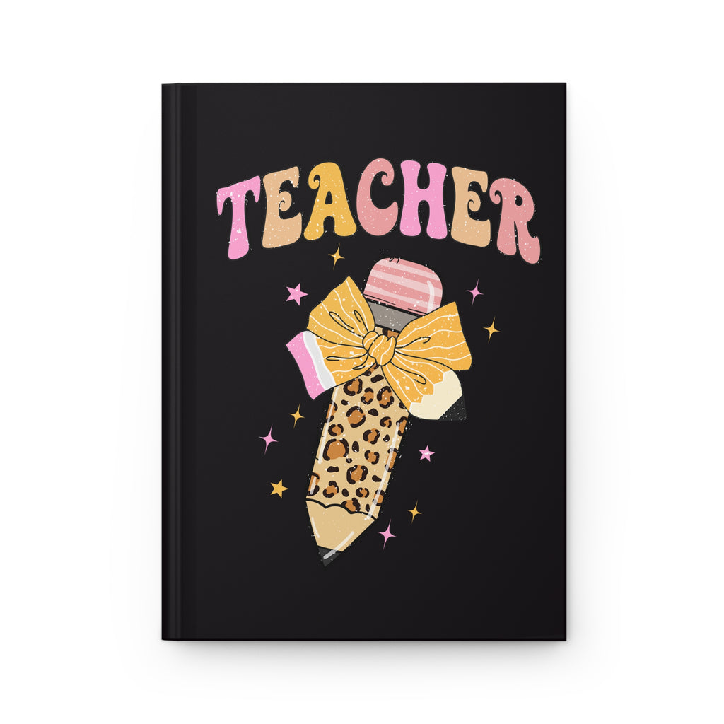 Teacher Leopard Pencil Hardcover Journal — Cute Bow Teacher Gift Notebook