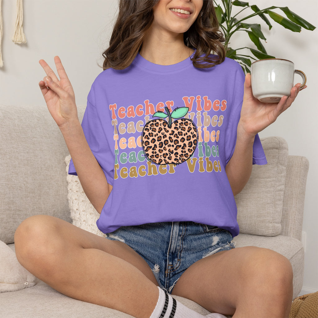 Teacher Vibes Leopard Apple T-Shirt