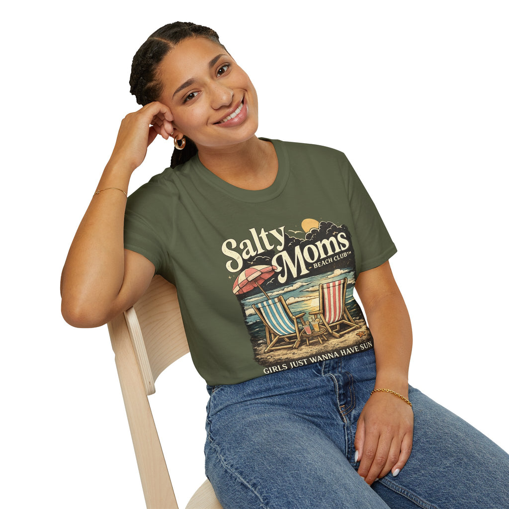 Salty Moms Beach Club T-Shirt — Vintage Coastal Mom Tee