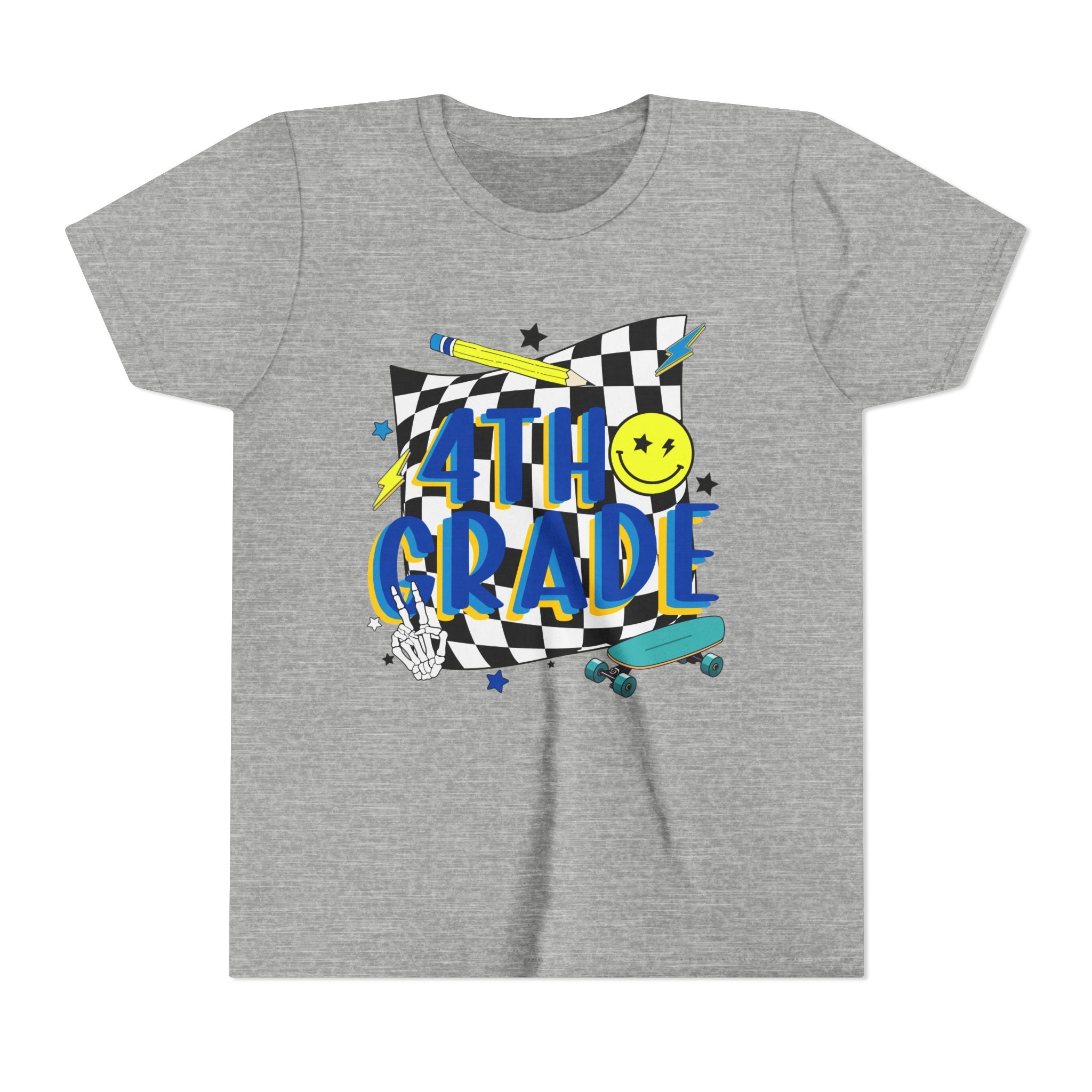 4th Grade Youth Tee — Retro Skateboard Smiley Back-to-School Shirt