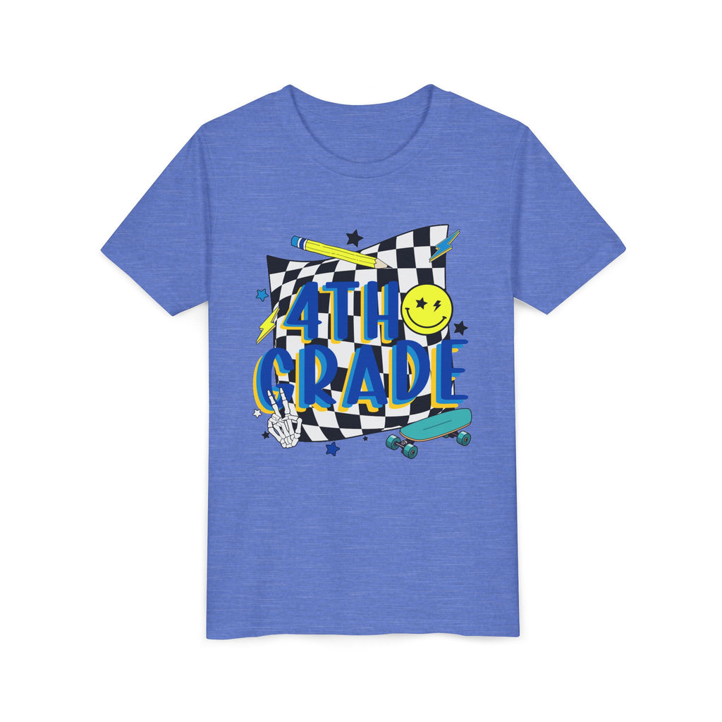 4th Grade Youth Tee — Retro Skateboard Smiley Back-to-School Shirt