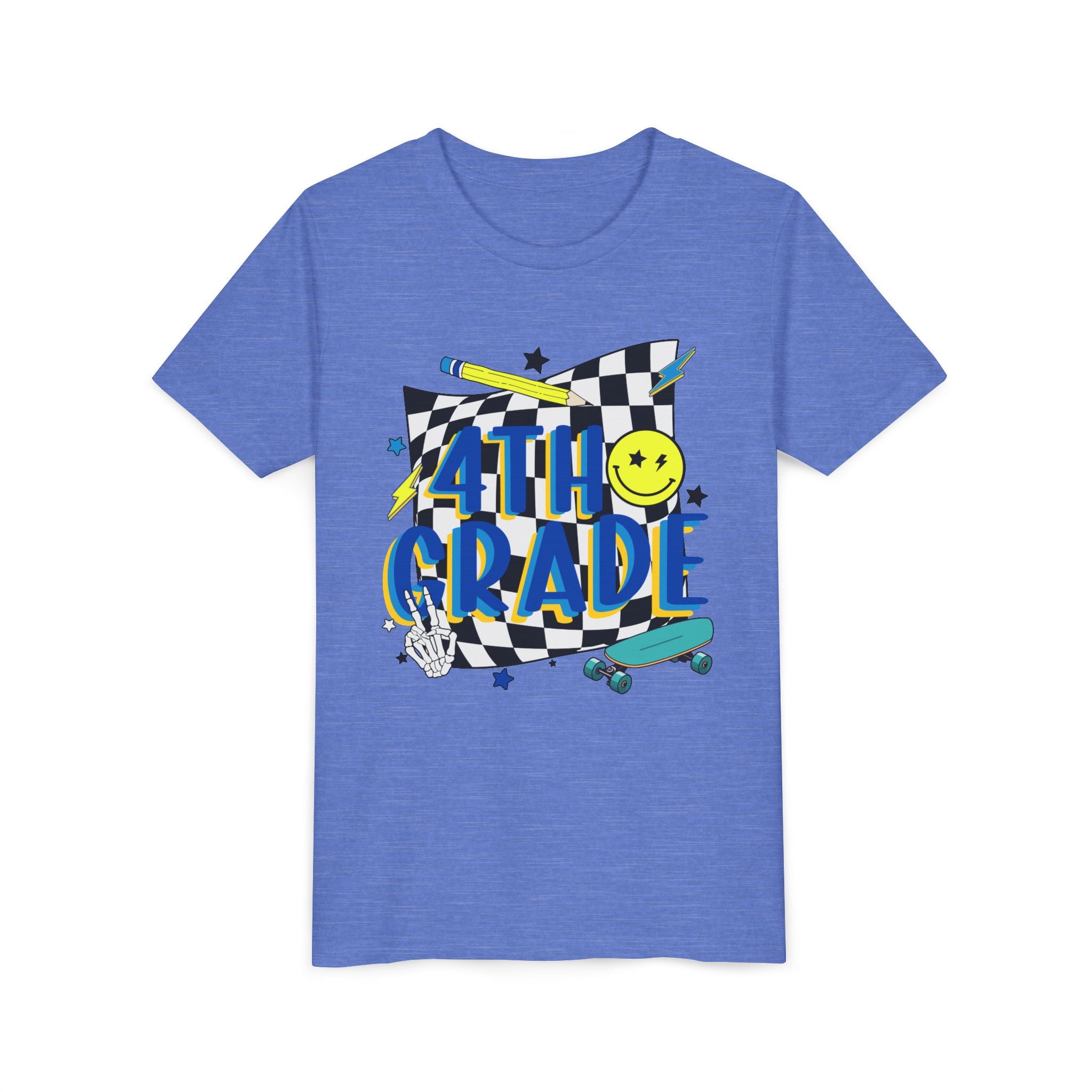 4th Grade Youth Tee — Retro Skateboard Smiley Back-to-School Shirt