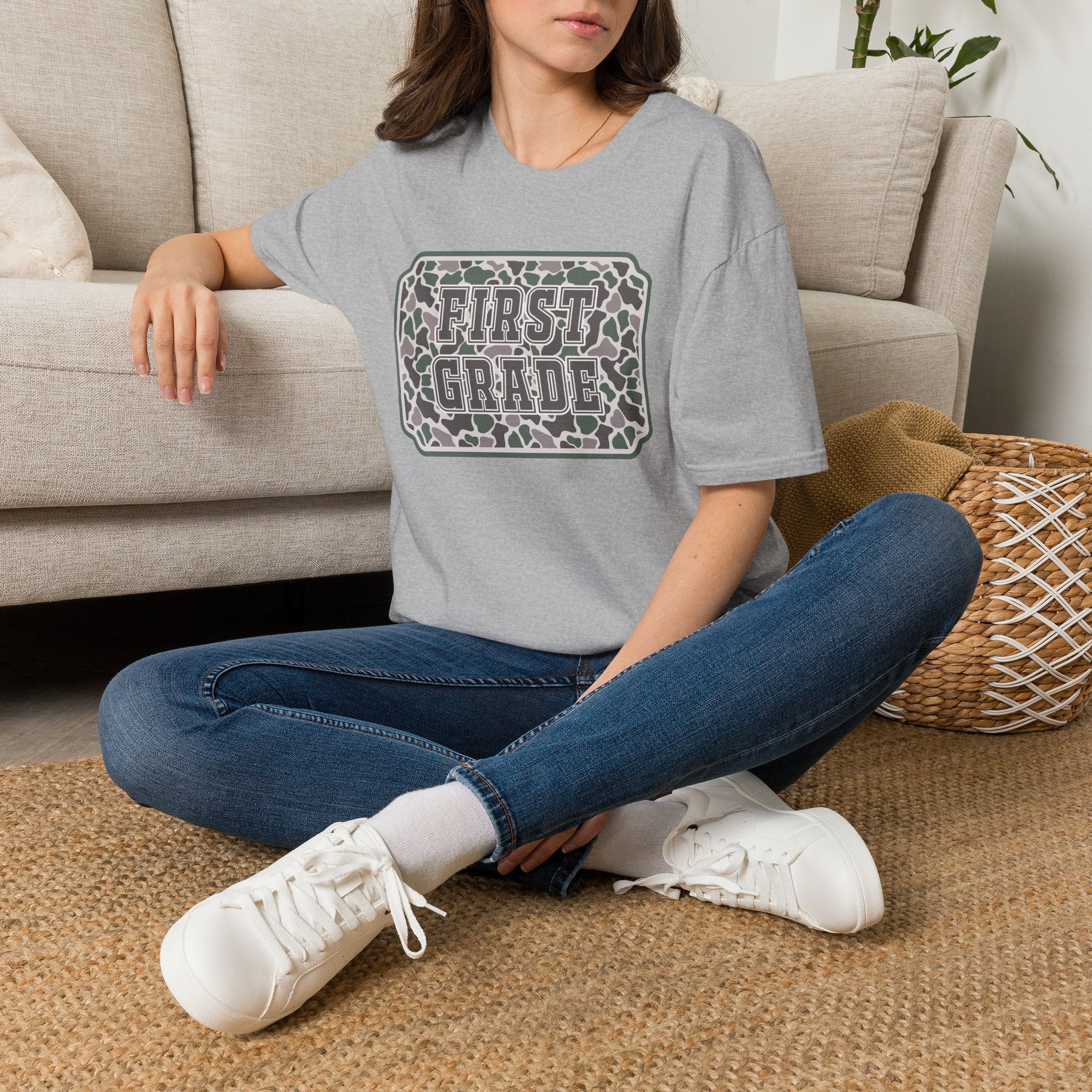 First Grade Camo T-Shirt — 'FIRST GRADE' School Teacher / Back-to-School Shirt