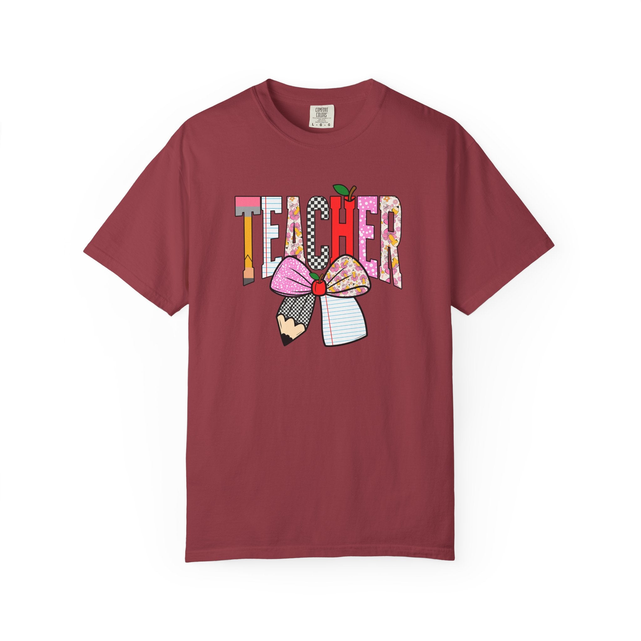 Teacher Graphic T-Shirt — Colorful Pencil & Bow Design