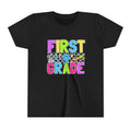 First Grade Youth T‑Shirt — Colorful Checkerboard Smile Back‑to‑School Tee