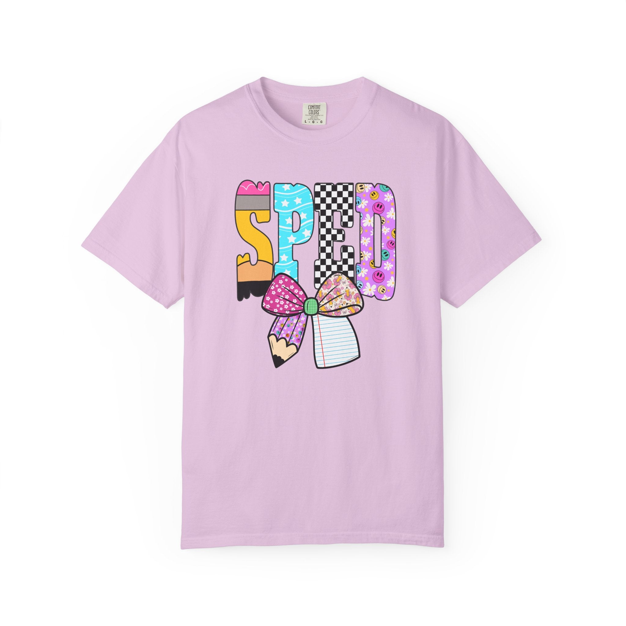 Spring Pencil Bow T-Shirt — Cute Colorful 'SPRING' Graphic Tee