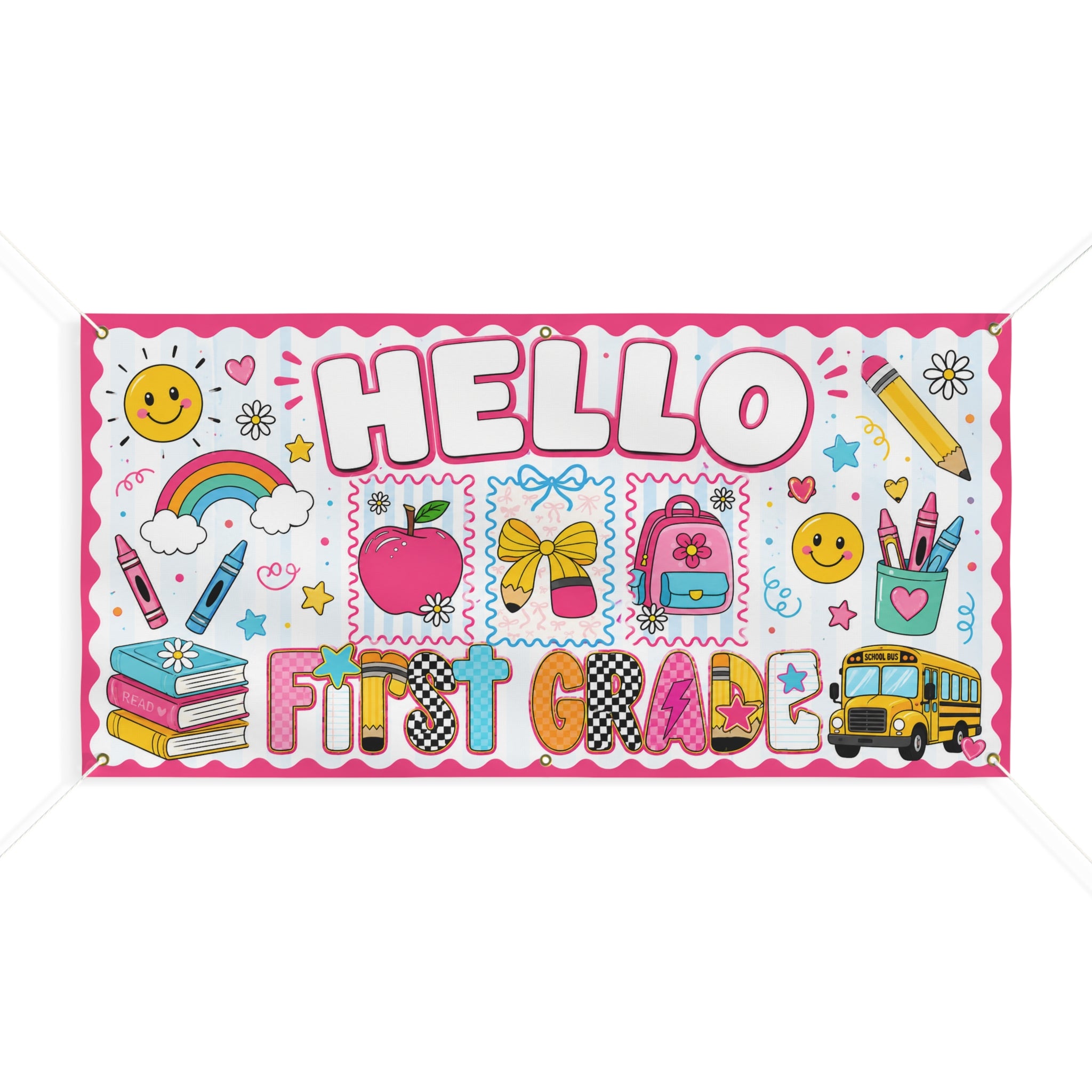 Hello First Grade Banner — Cute Back to School Classroom Decoration