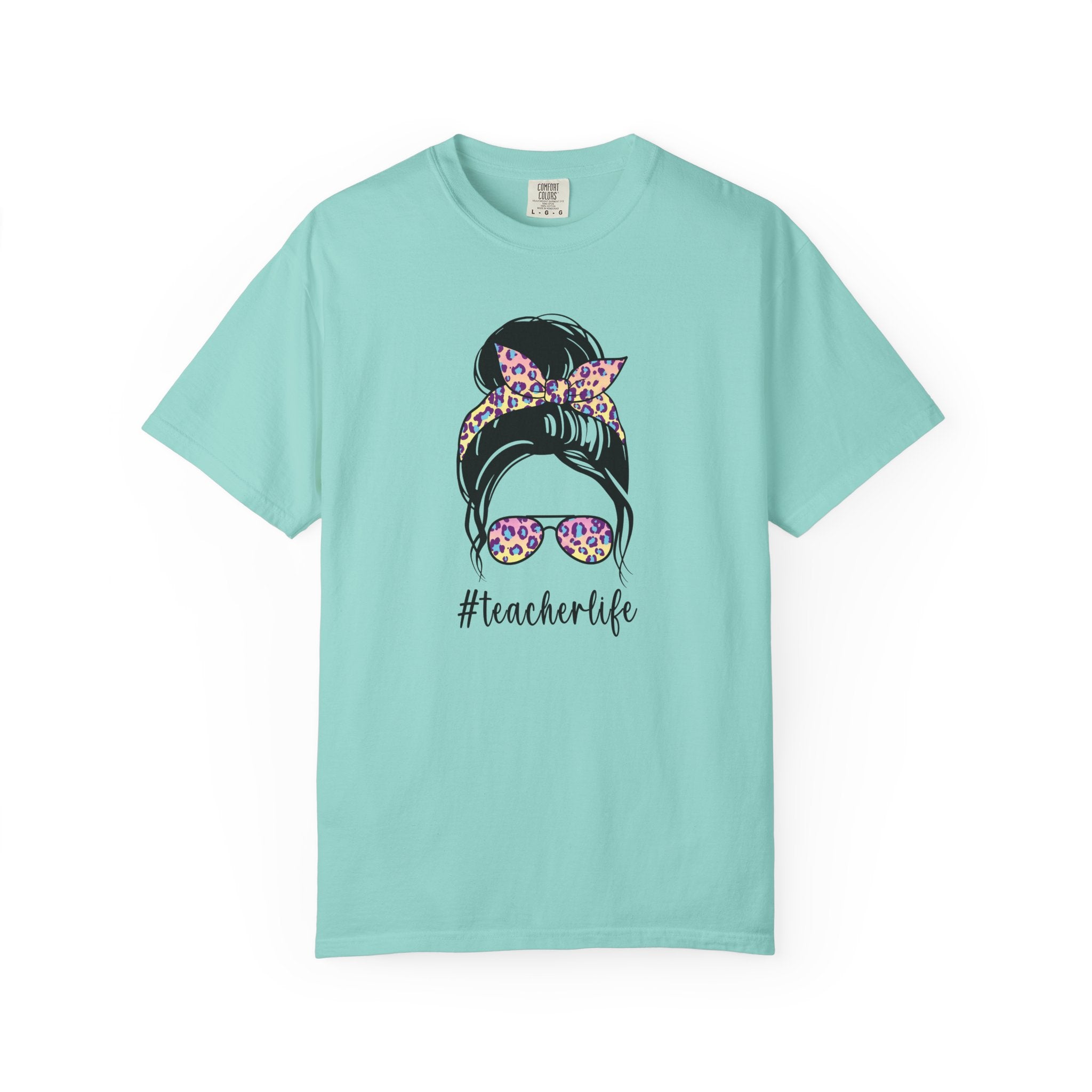Teacher Life Floral Messy Bun T-Shirt