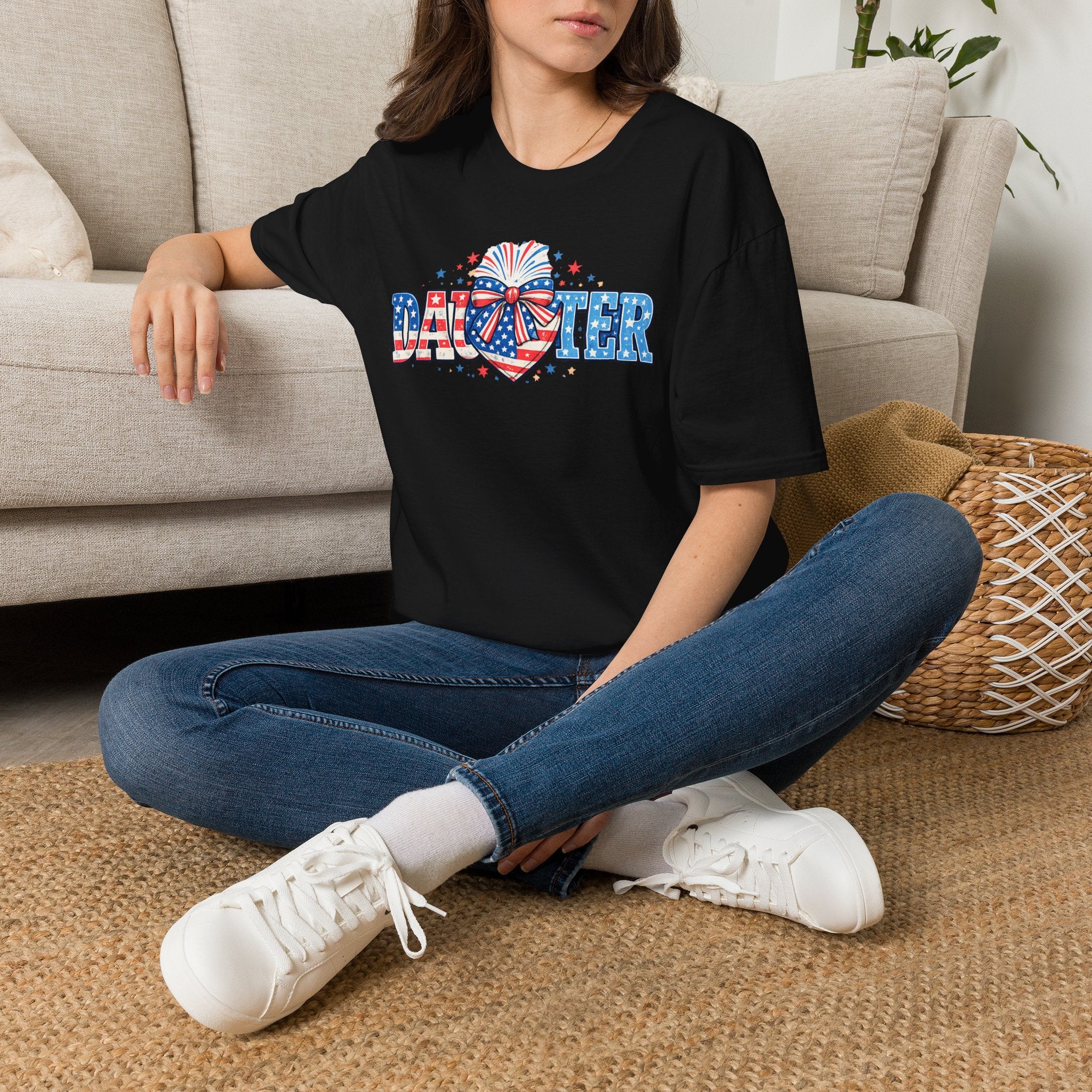 Daughter Patriotic Tee — USA Flag Heart Fireworks Design